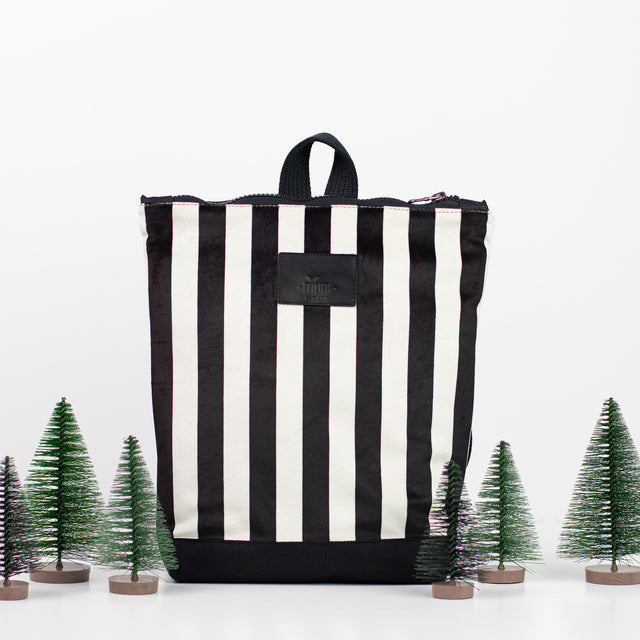 Chic Striped Backpack – Stylish & Practical Velvet Design by Muni at www.brixbailey.com