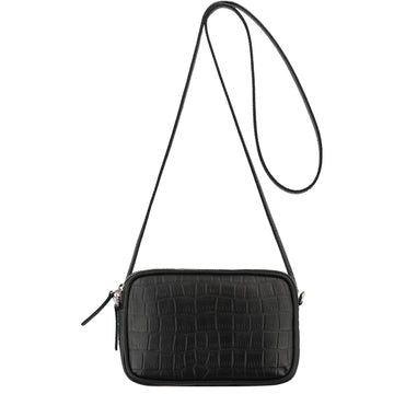 Black Croc Print Leather Crossbody Bag Brix and Bailey Ethical Bag Brand