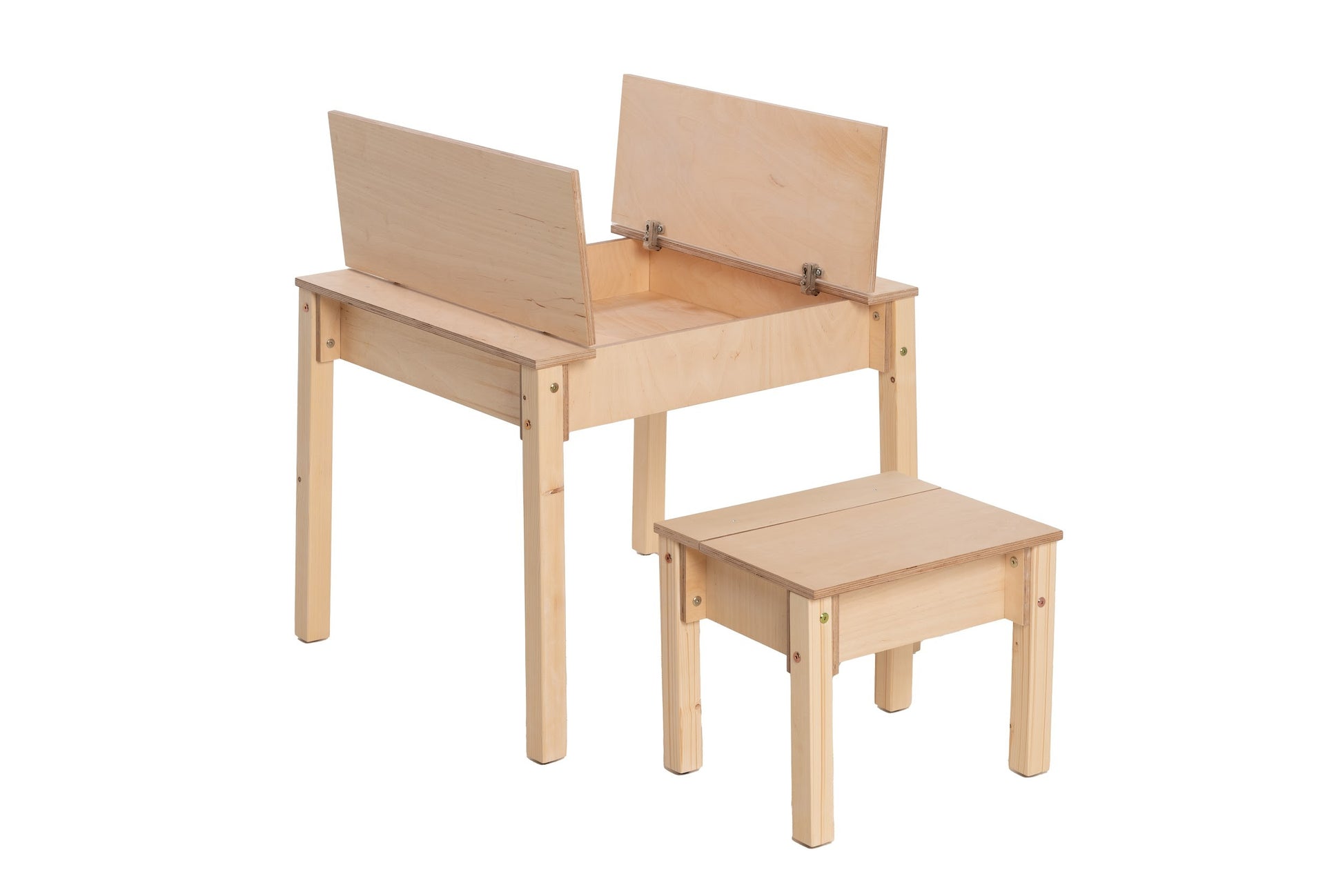 practical birch kids table and chair set with storage compartments for a tidy playroom