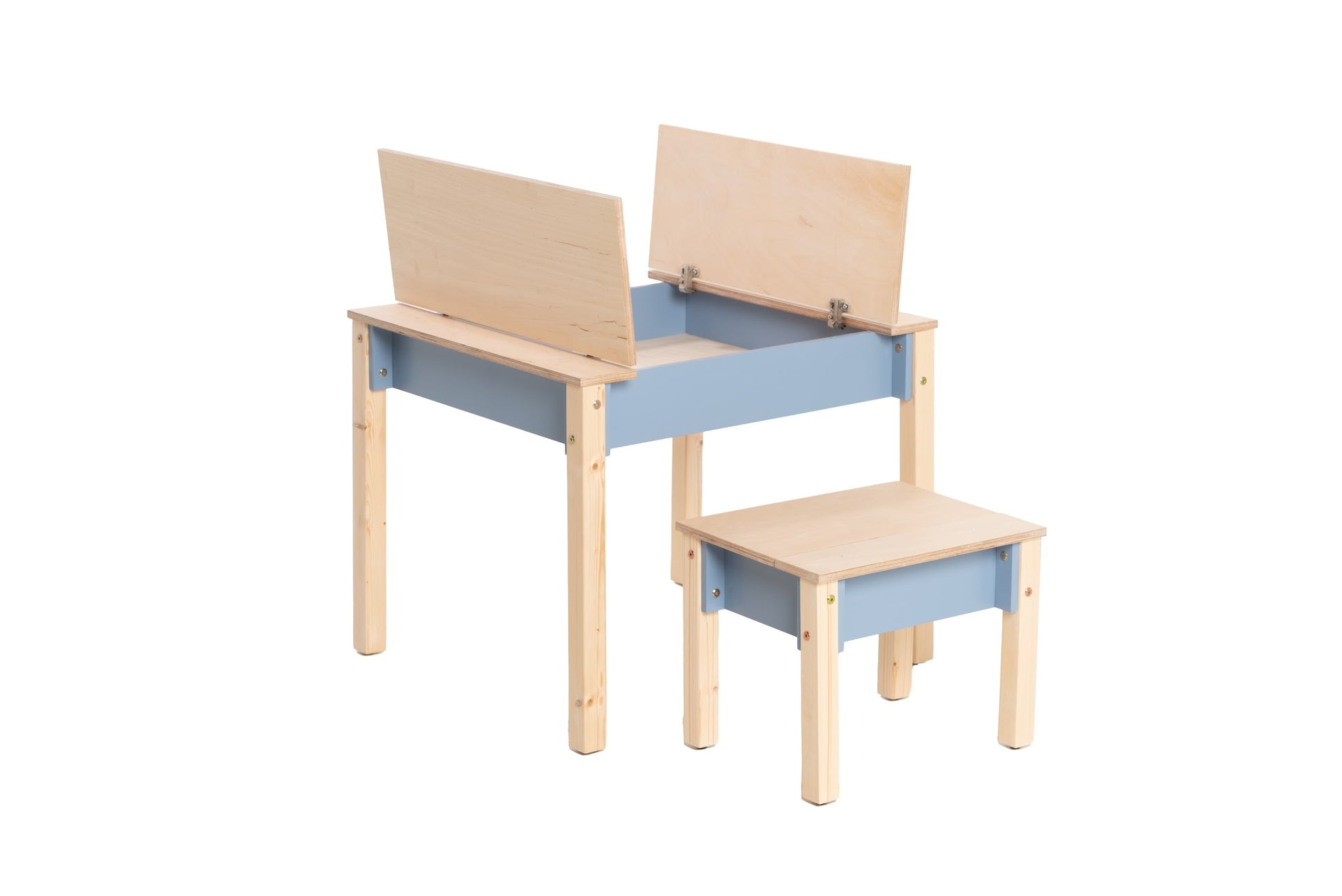 a functional kids table and chair set with storage in a bright playroom