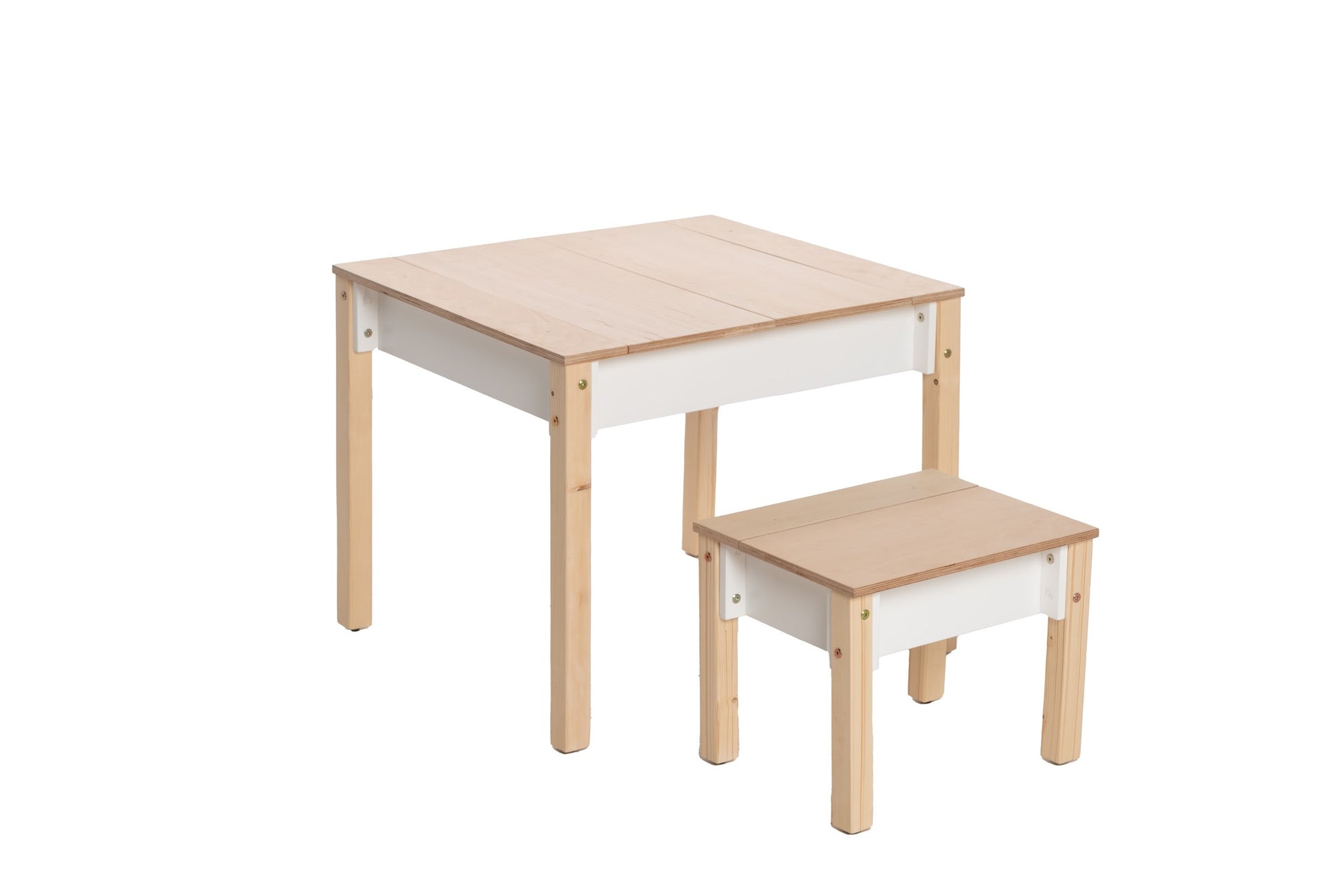 a child's natural birch plywood chair with a hidden storage compartment for toys