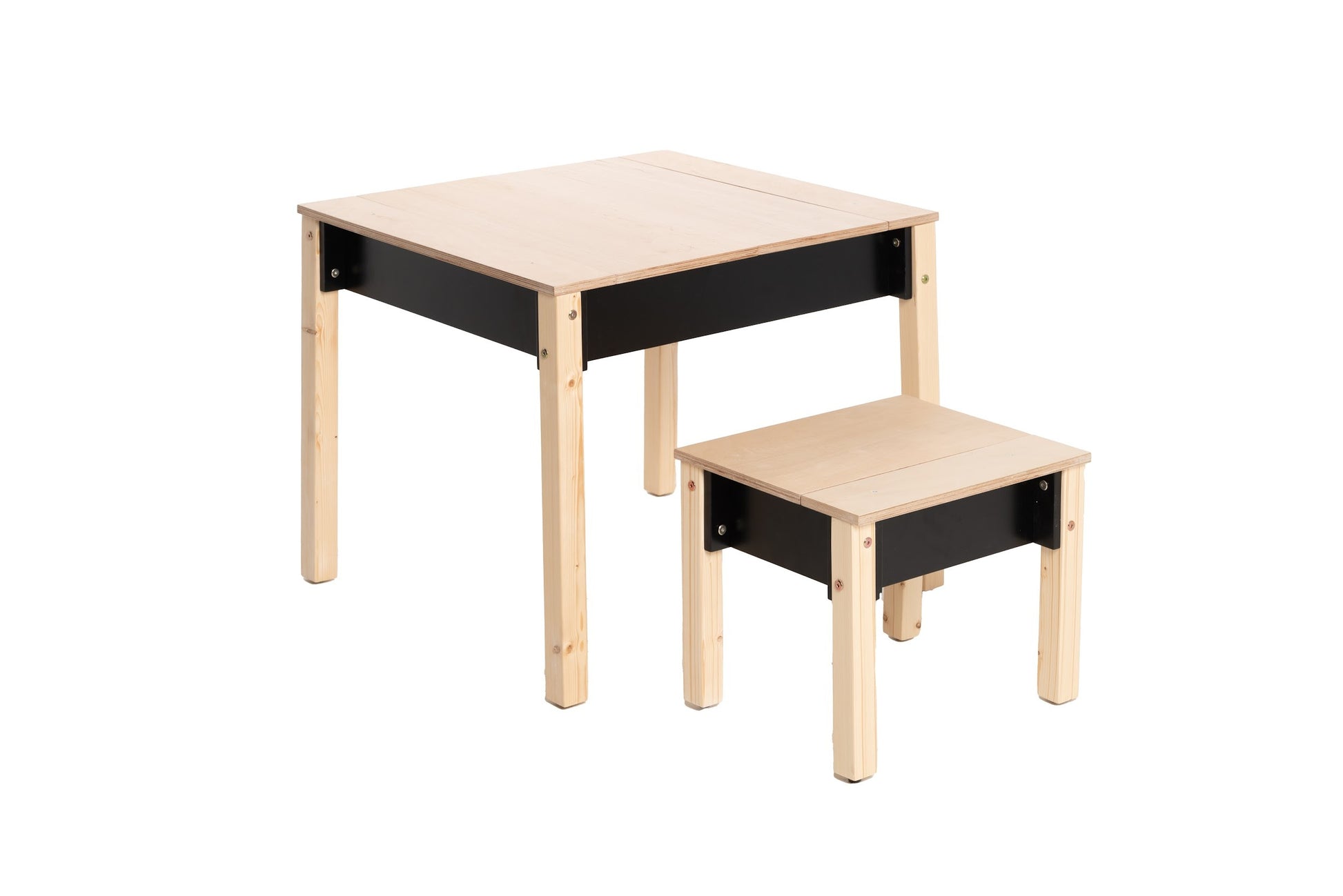 a functional birchwood kids table and chair set with storage in a bright, organized playroom