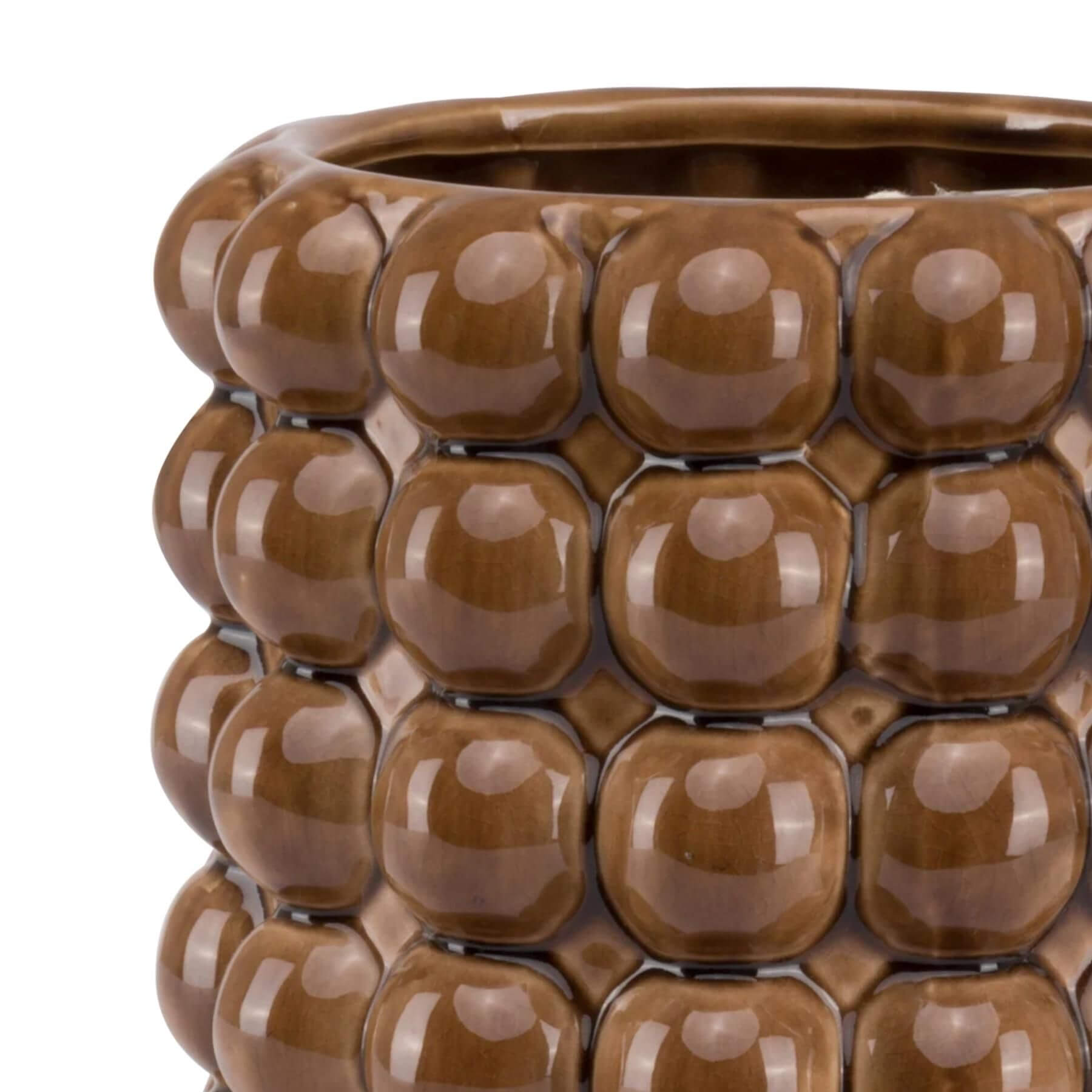 Handcrafted caramel ceramic planter with bubble texture, 20cm, modern organic decor for plants or floral arrangements by sostter at brixbailey.com