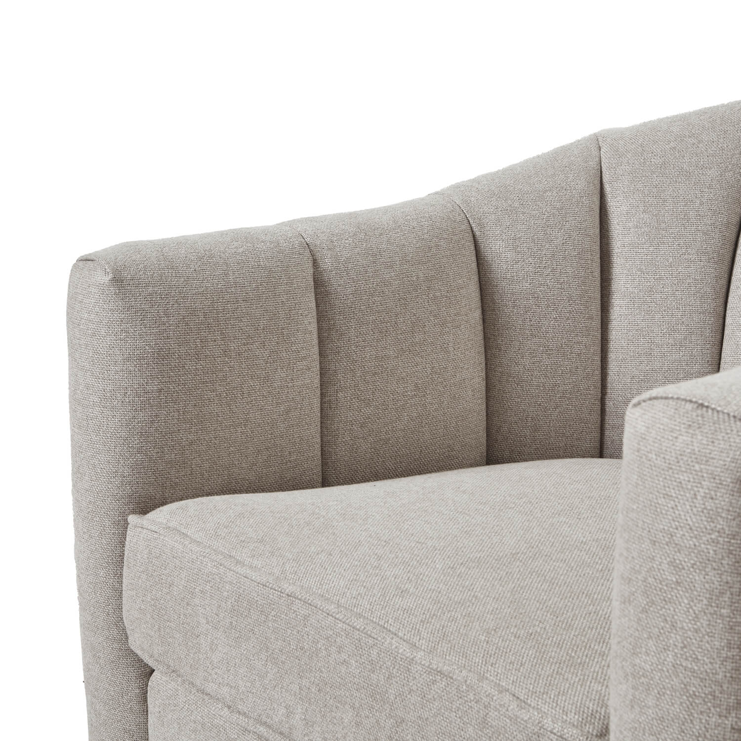 Lily Swivel Chair in oatmeal twill fabric with 360-degree rotation, wood frame, and modern neutral design by sostter at brixbailey.com