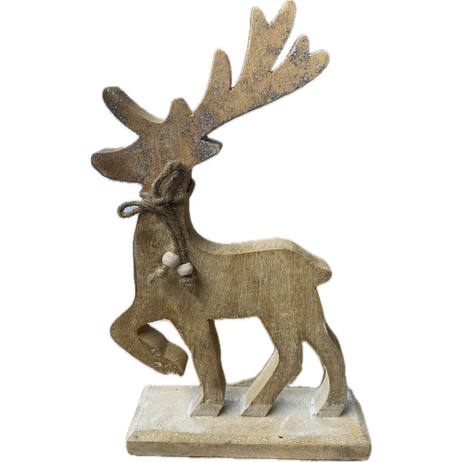 Handcrafted wooden reindeer with white-washed finish and glitter accents, Scandinavian holiday décor centerpiece by RoomLondon at brixbailey.com