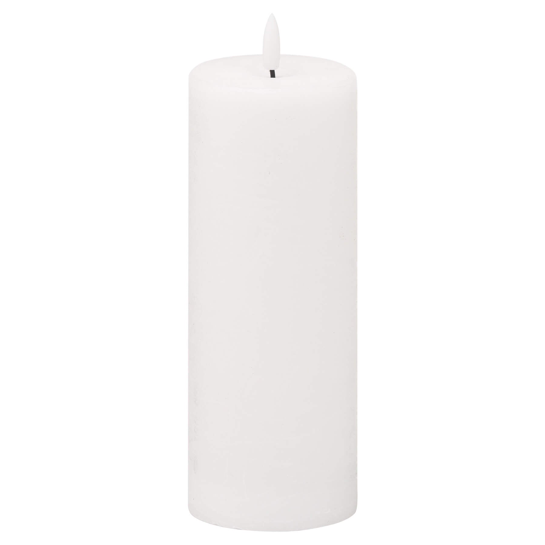 White flameless LED candle with realistic flicker effect, wax-like finish, 20cm tall, safe battery-operated ambiance lighting by Sostter at brixbailey.com