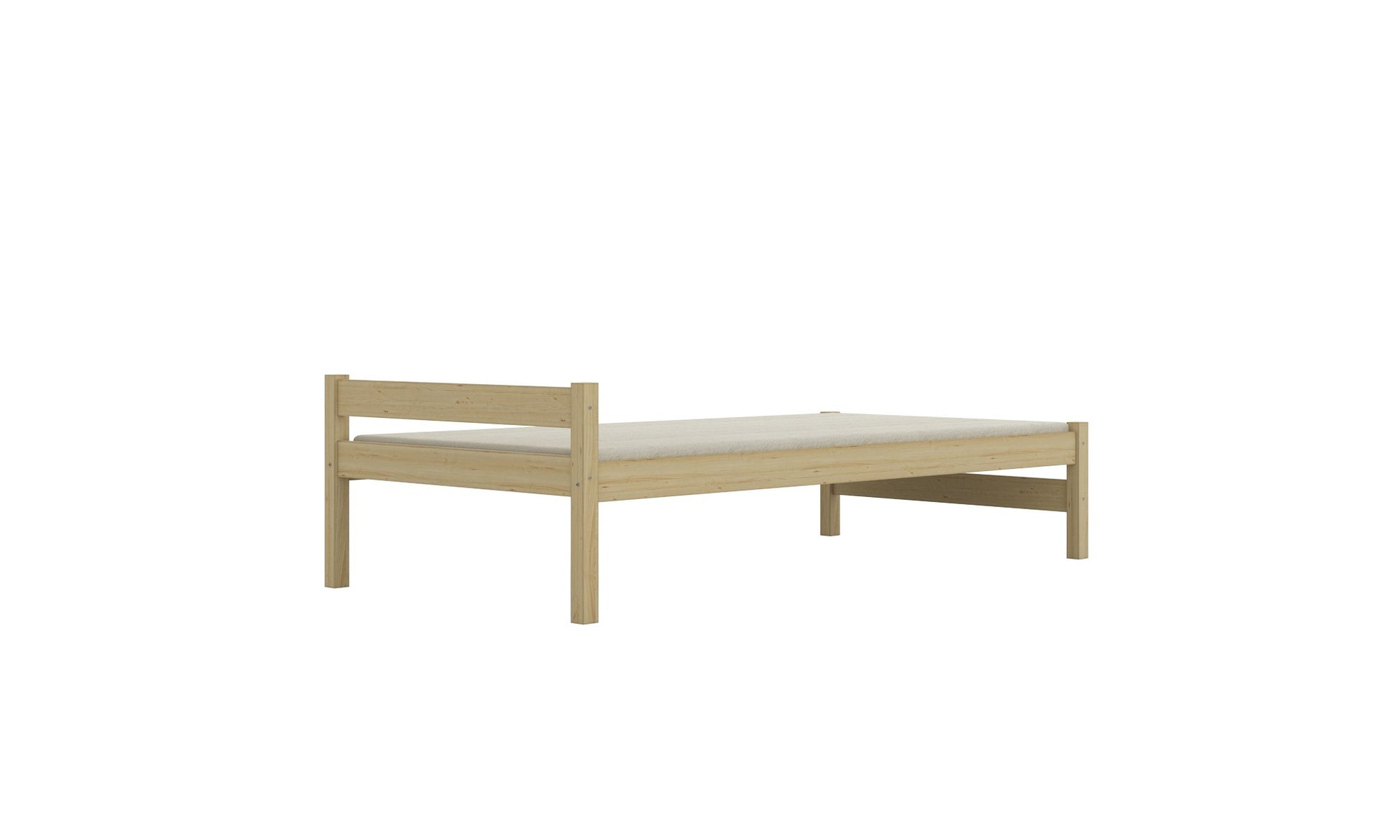 playful natural pine kids bed with a favorite teddy bear sitting on the soft mattress