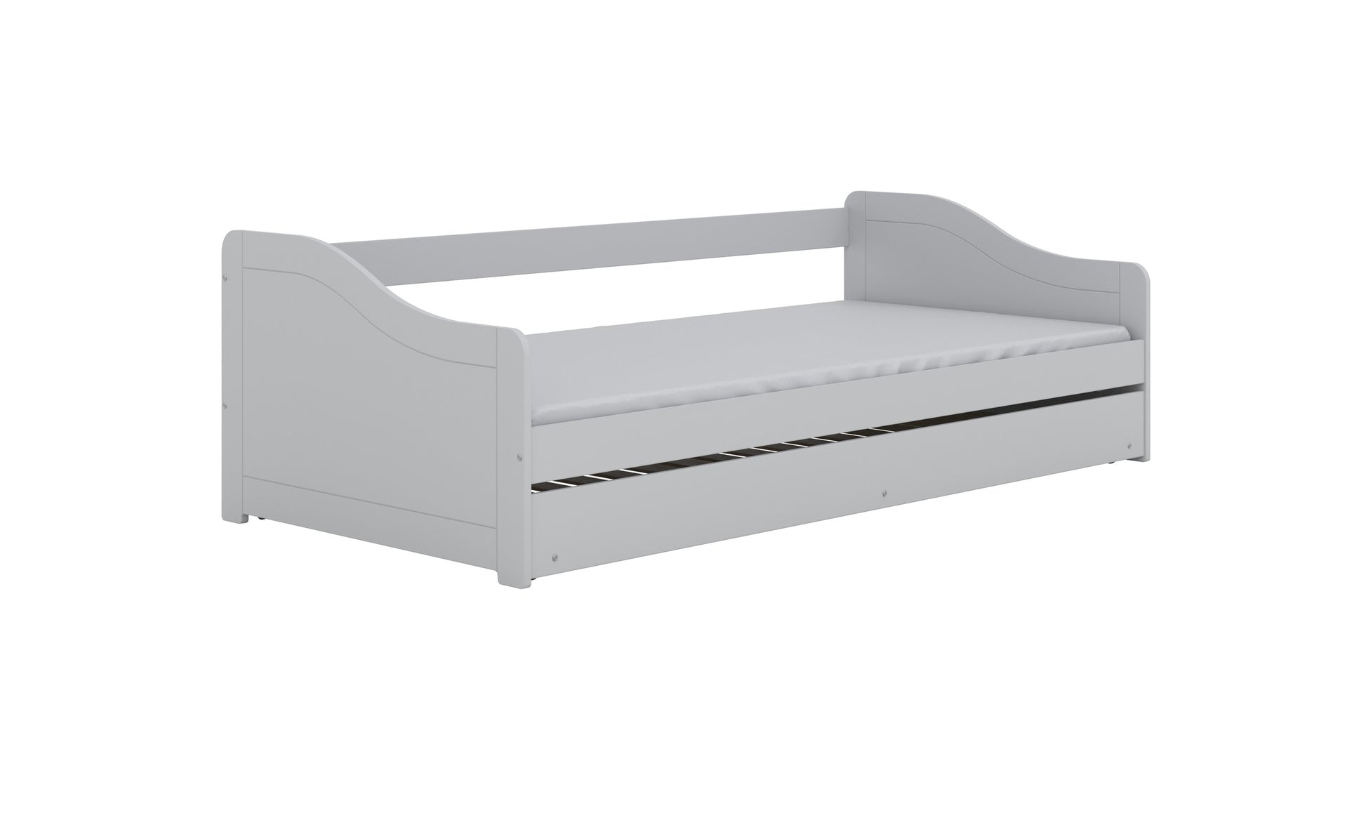 side view of the blanka kids bed in white showing its four spacious drawers for toy storage
