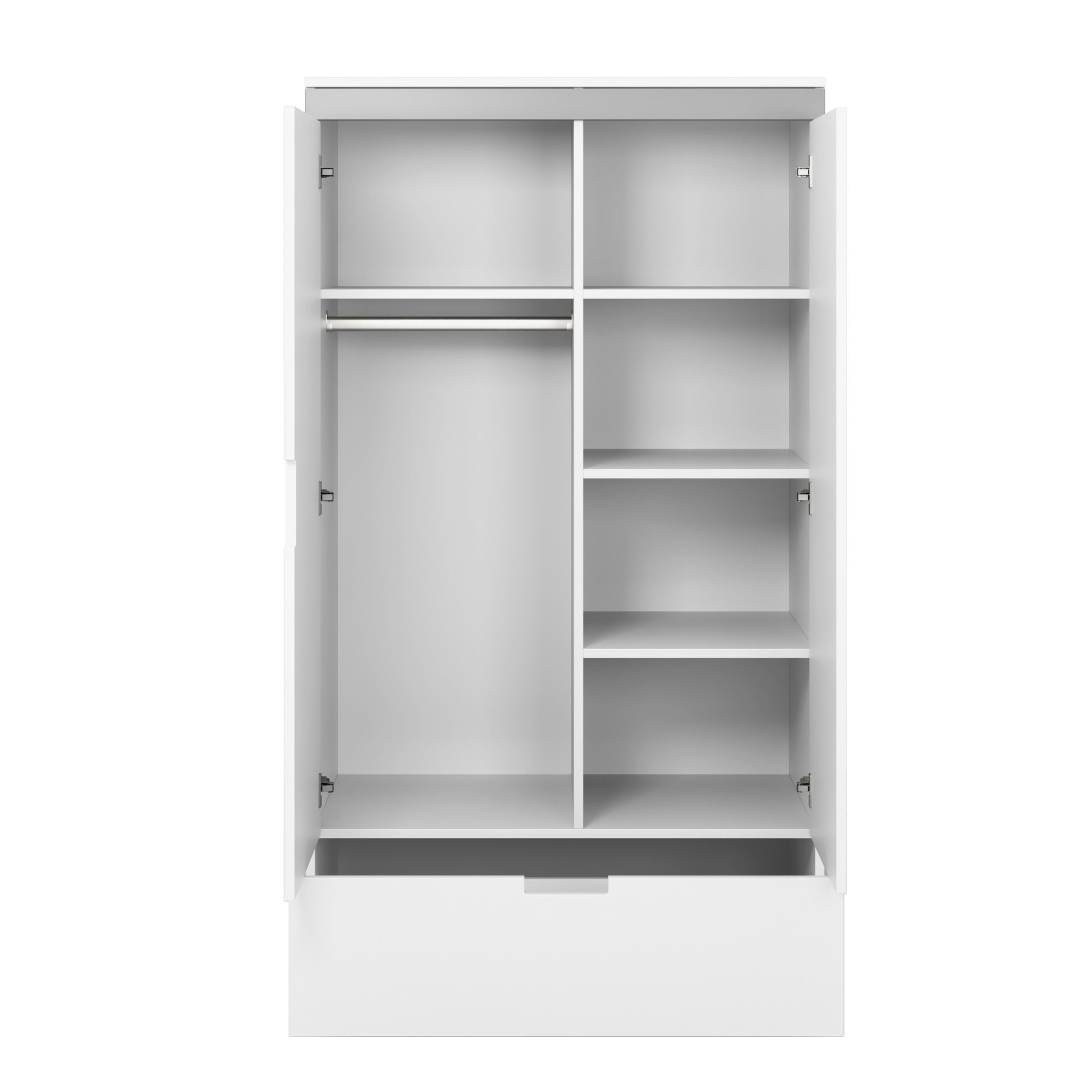 practical tomi wardrobe interior with shelves and clothing rail for kids organization