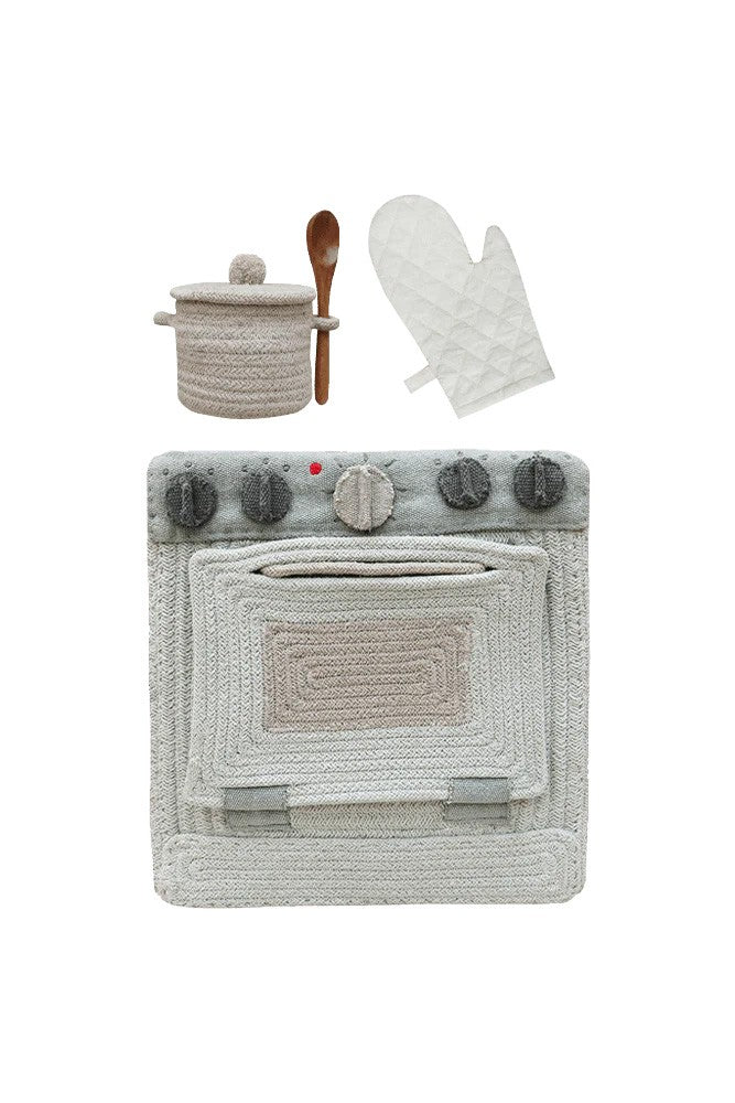 Handmade Textile Toy Stove and Storage Basket - Eco-Friendly & Montessori Inspired by Lorena Canals at www.brixbailey.com