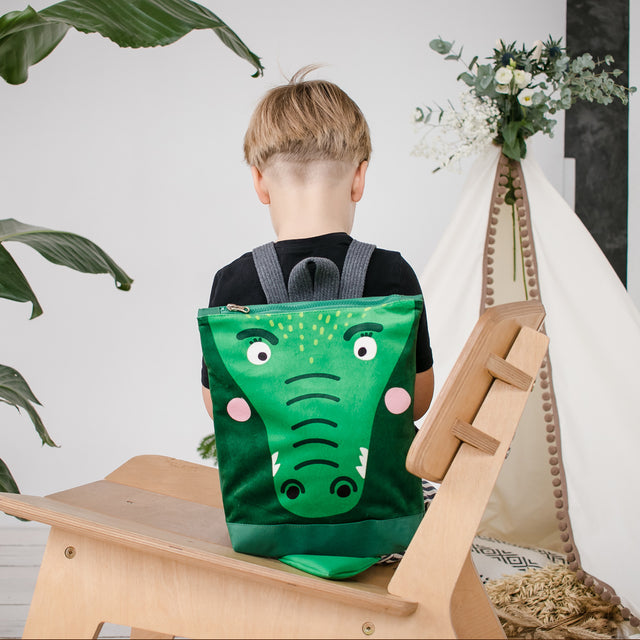 Cute Crocodile Toddler Backpack – Durable & Fun Design by Muni at www.brixbailey.com