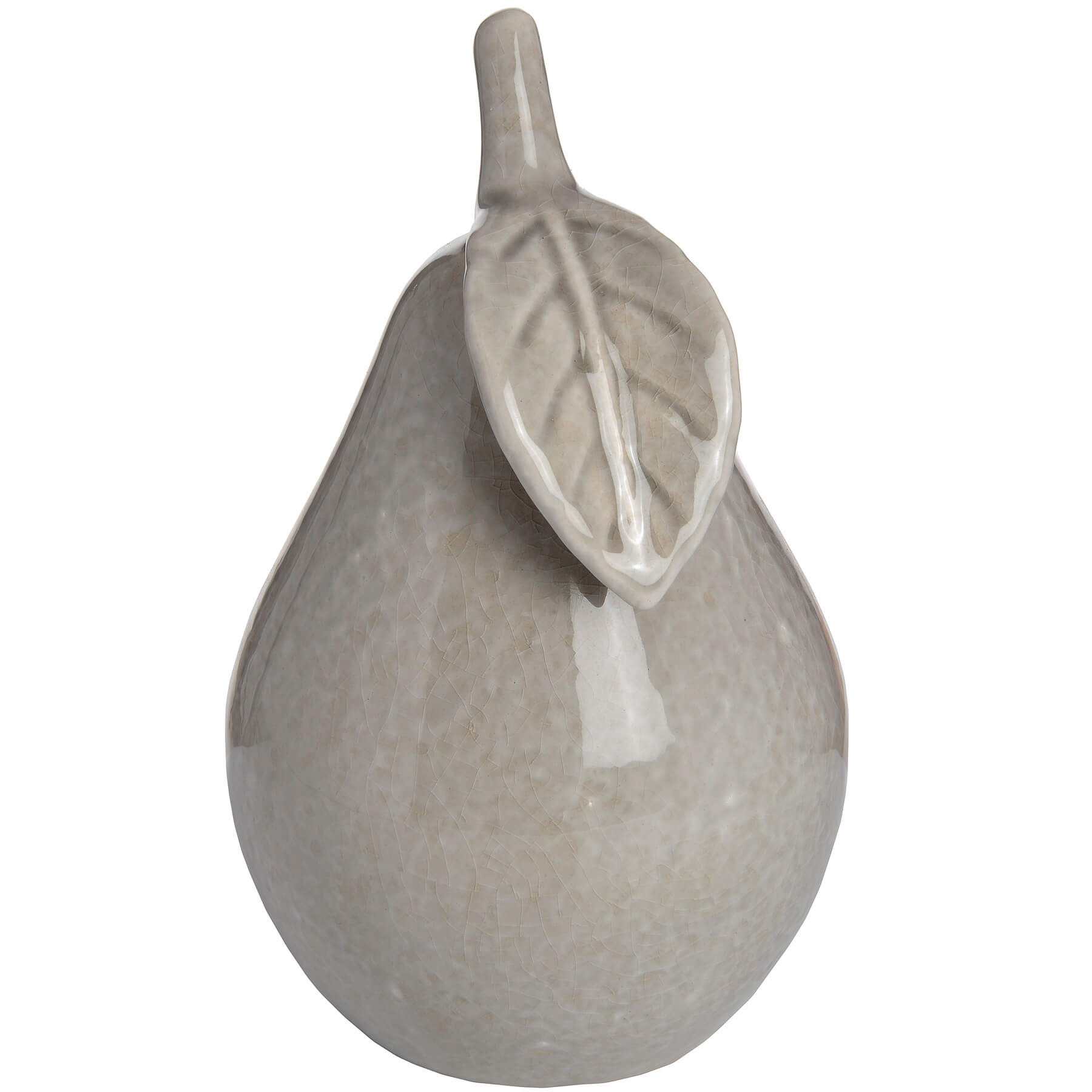 Handcrafted antique grey ceramic pear ornament with crackle-glazed finish, 11cm tall, for elegant home decor. by Sostter at brixbailey.com