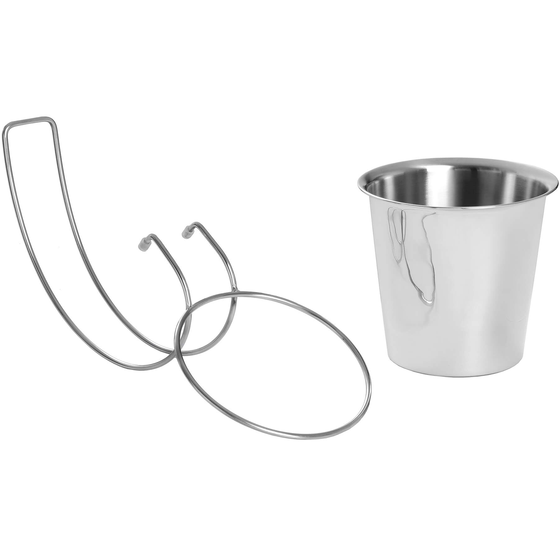 Silver stainless steel hanging champagne bucket mounted on table edge for space-saving chilling by Sostter at brixbailey.com