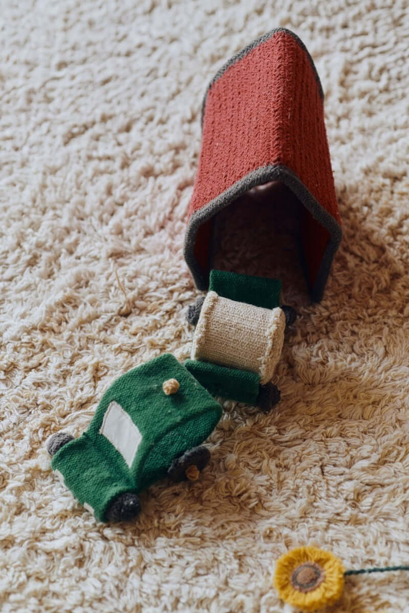 Rectangular Cotton Play Rug with Gray and Beige Stripes - Stimulating, Skin-Friendly & Machine Washable by Lorena Canals at www.brixbailey.com