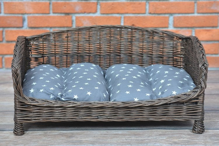 Dark Wicker Pet Bed Alfie With Cushion, 74×52 cm