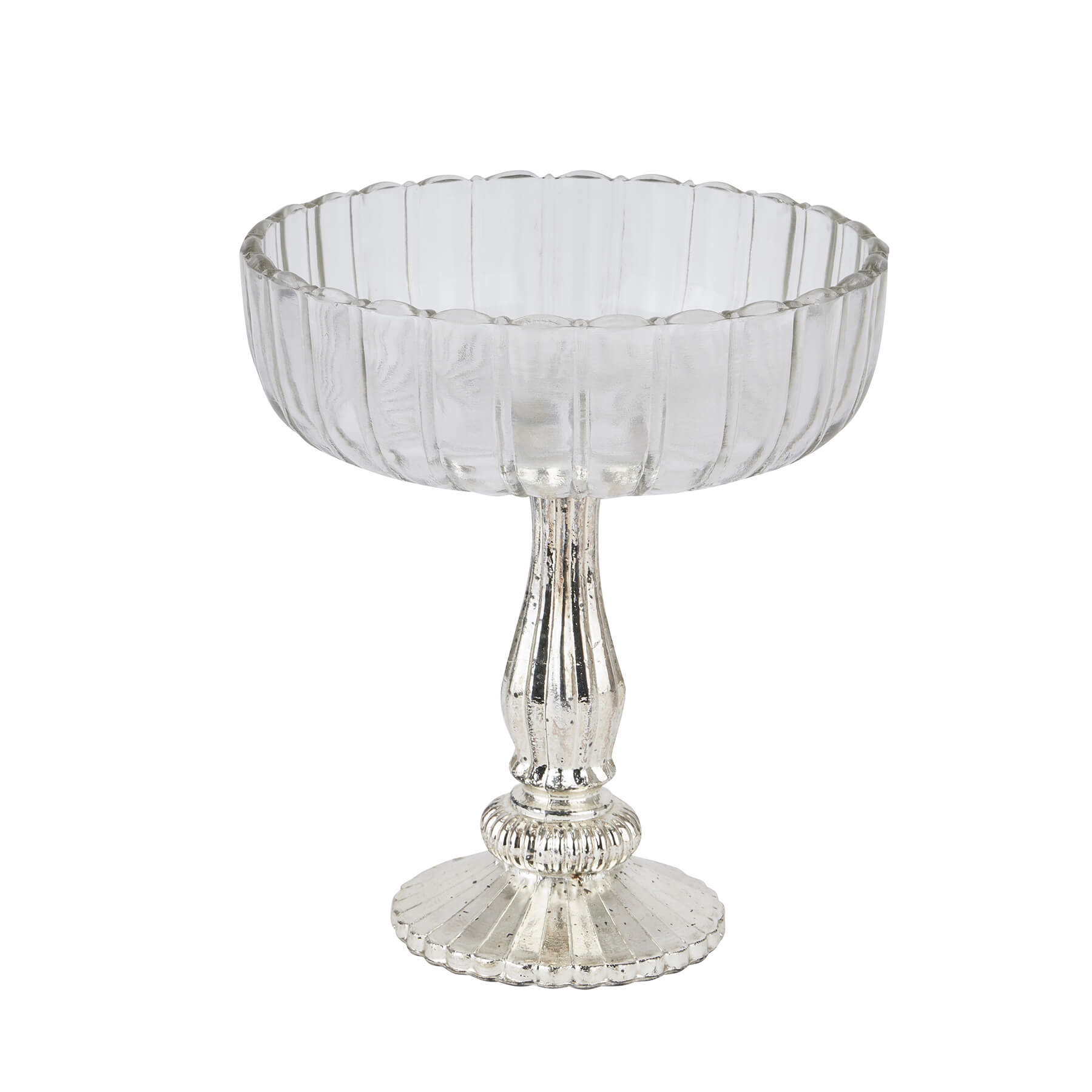 Silver mercury glass bowl for elegant table decor, 23cm spherical centerpiece with reflective metallic finish by RoomLondon at brixbailey.com
