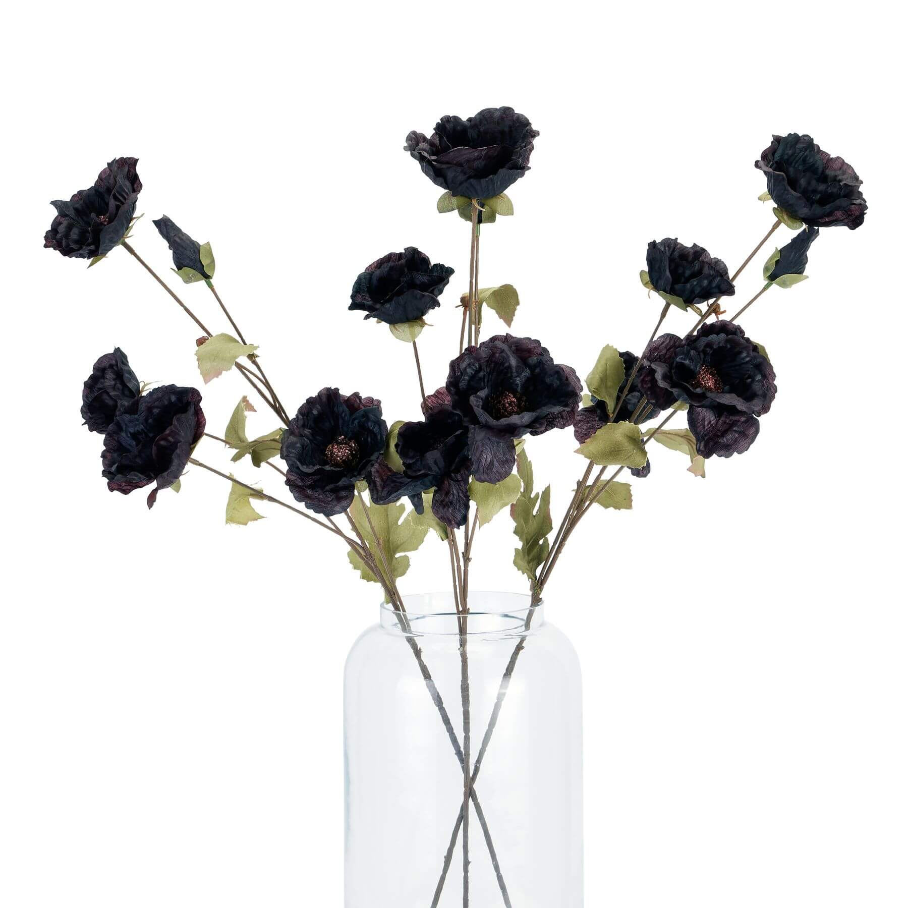 Black artificial poppy stem with dramatic ebony petals, 83cm tall, perfect for modern floral arrangements by Sostter at brixbailey.com