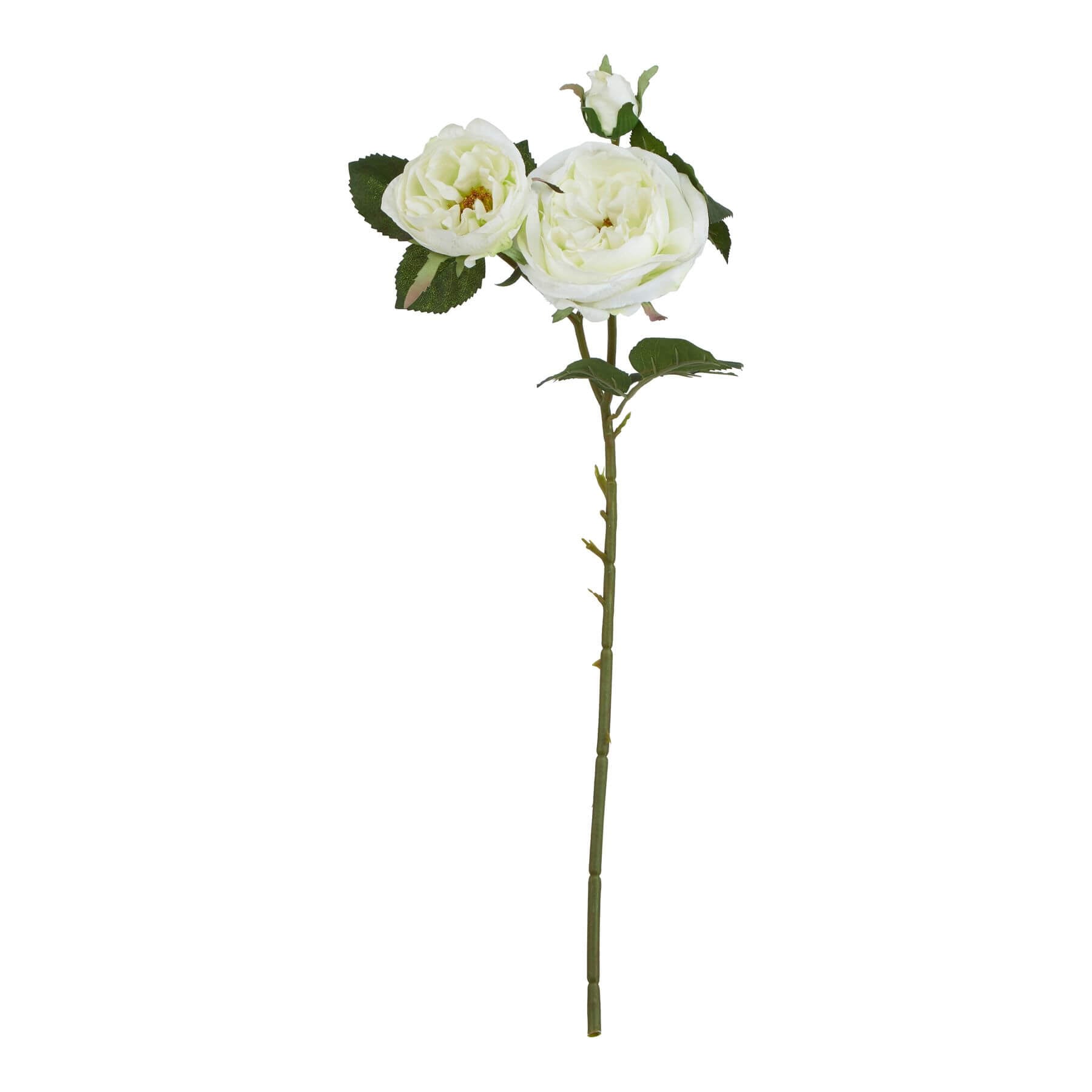 Lifelike white artificial Charity Rose with green foliage, perfect for farmhouse or Scandinavian decor, 58 cm tall. by RoomLondon at brixbailey.com