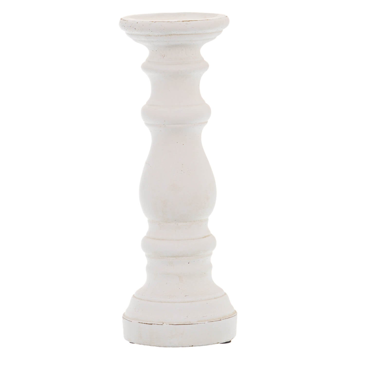 Minimalist white ceramic column candle holder with silver pinecone finial, 31cm tall, matte finish for ambient lighting by Sostter at brixbailey.com