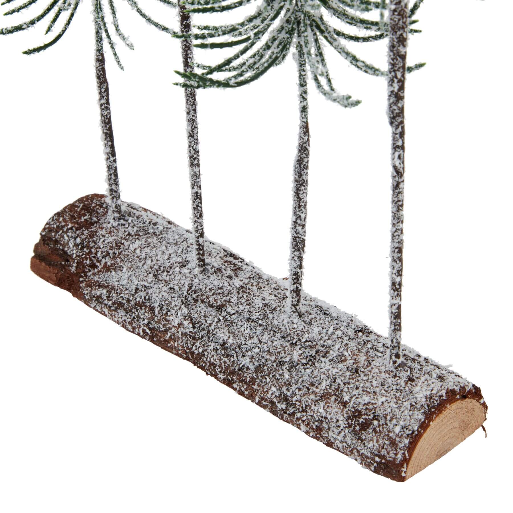 Snow-dusted spindle trees on wooden base, natural brown with white accents, winter forest decor set of 4 by sostter at brixbailey.com