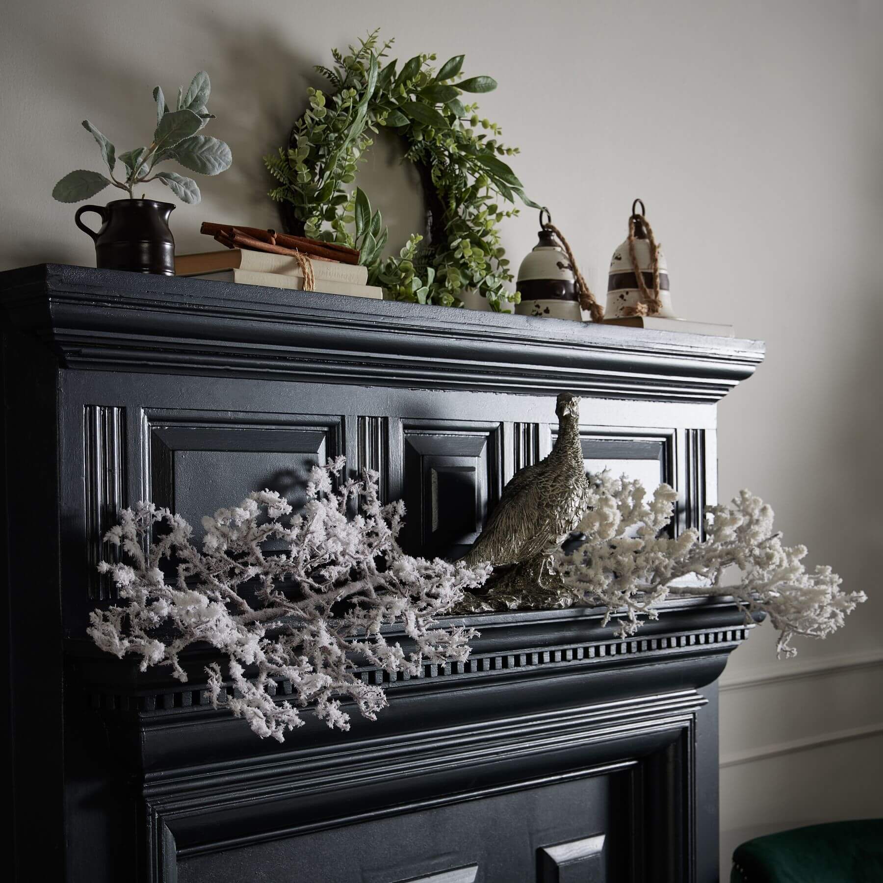 Snow-dusted winter branch decor, 43-inch lifelike plastic foliage for festive mantel or centerpiece displays  by sostter at brixbailey.com