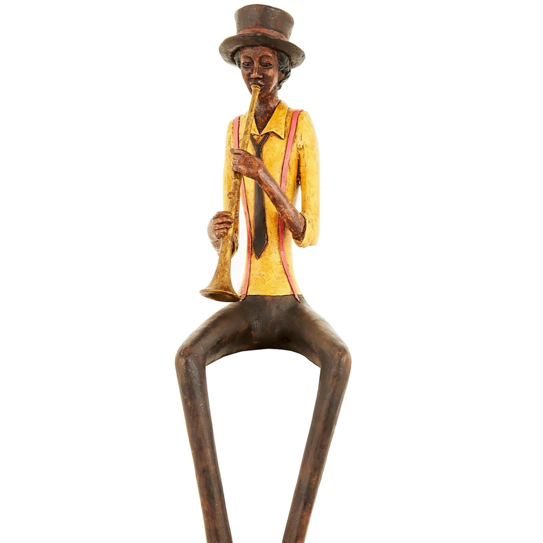 Handcrafted brown resin jazz trumpeter sculpture, 39cm tall, with vintage charm for home decor by Sostter at brixbailey.com