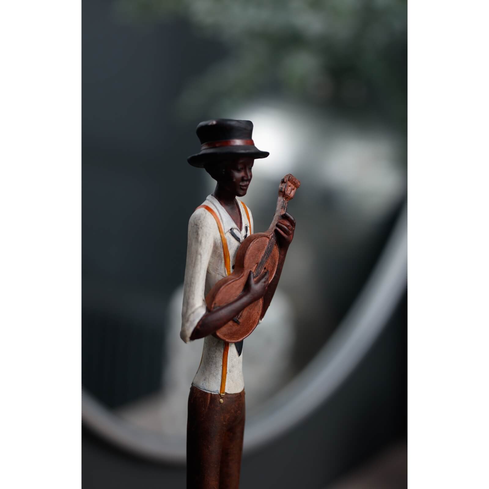 Bronze and copper jazz musician sculpture playing violin, art deco style, resin with metallic finish, 60cm tall. by Sostter at brixbailey.com