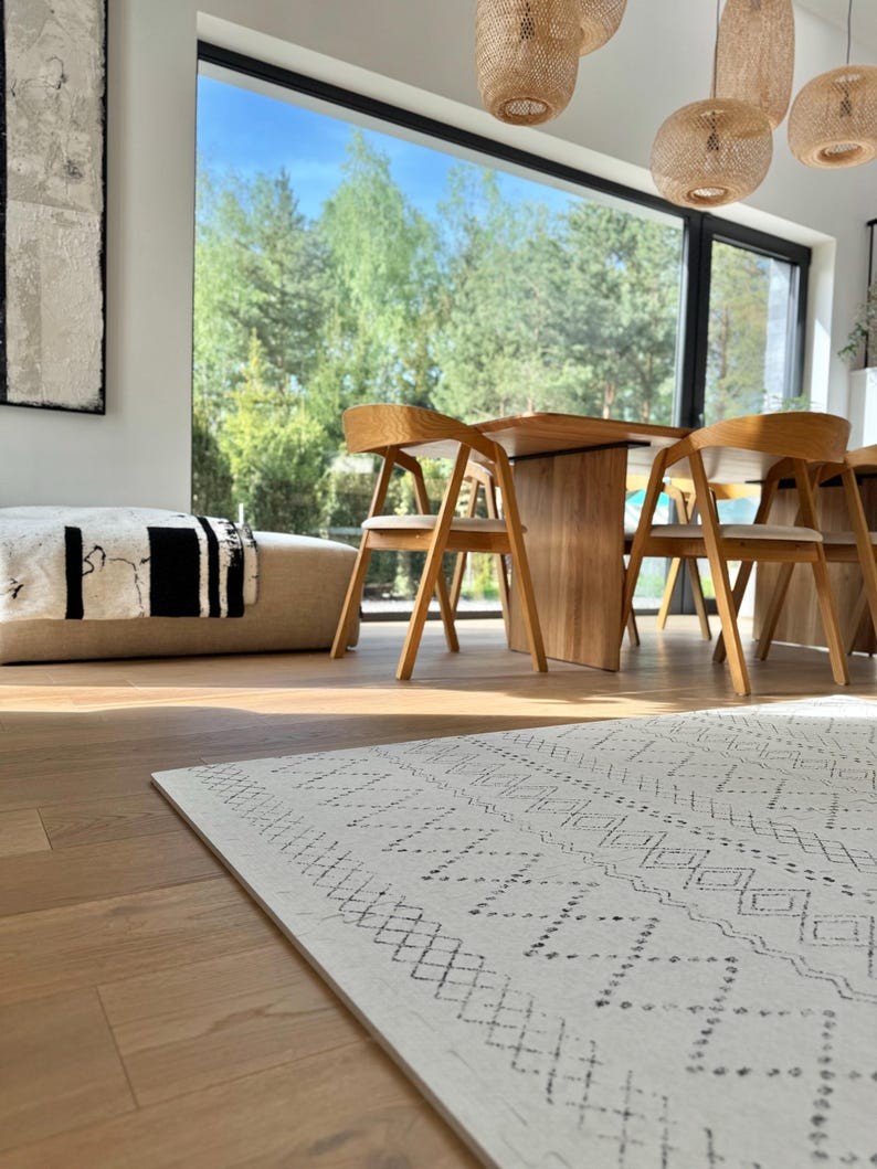 close-up of a boho foam playmat tile showing its wipe-clean texture and neutral pattern