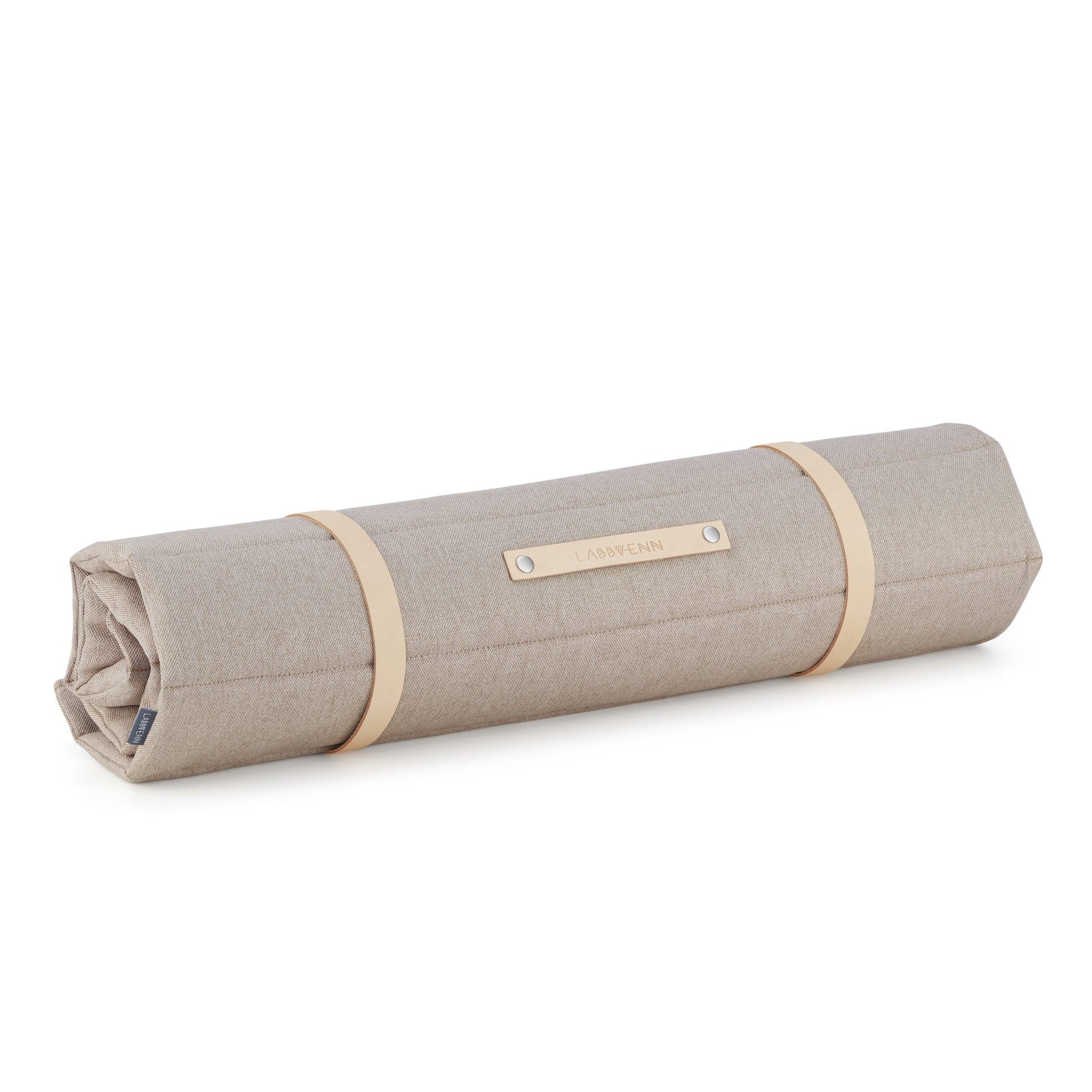 bold nut-brown dog travel mat with quilted comfort and a full-grain leather belt