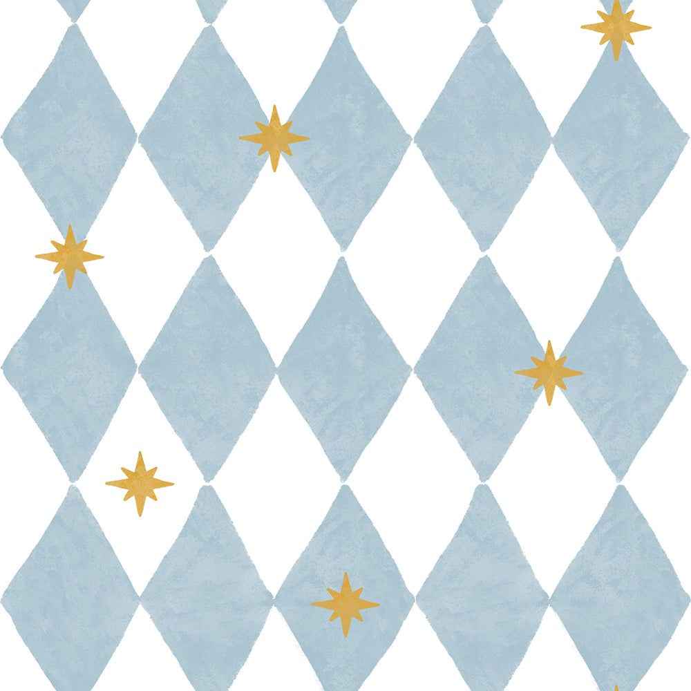 playful blue diamonds and yellow stars wallpaper for a whimsical kids room decor