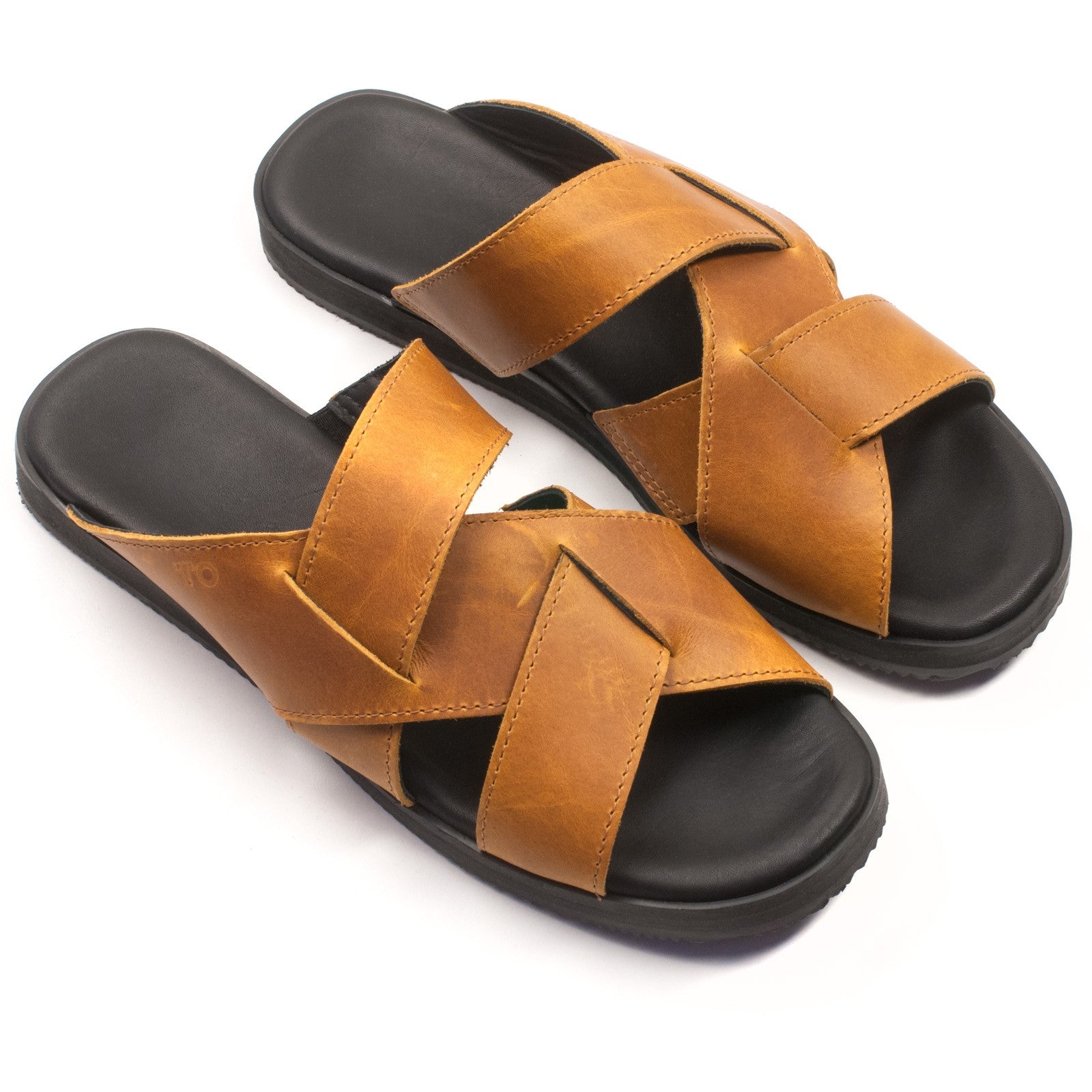 soft ocre helsinki sandals for her, side view showing genuine leather straps and ergonomic latex insole, handmade in estonia with natural materials