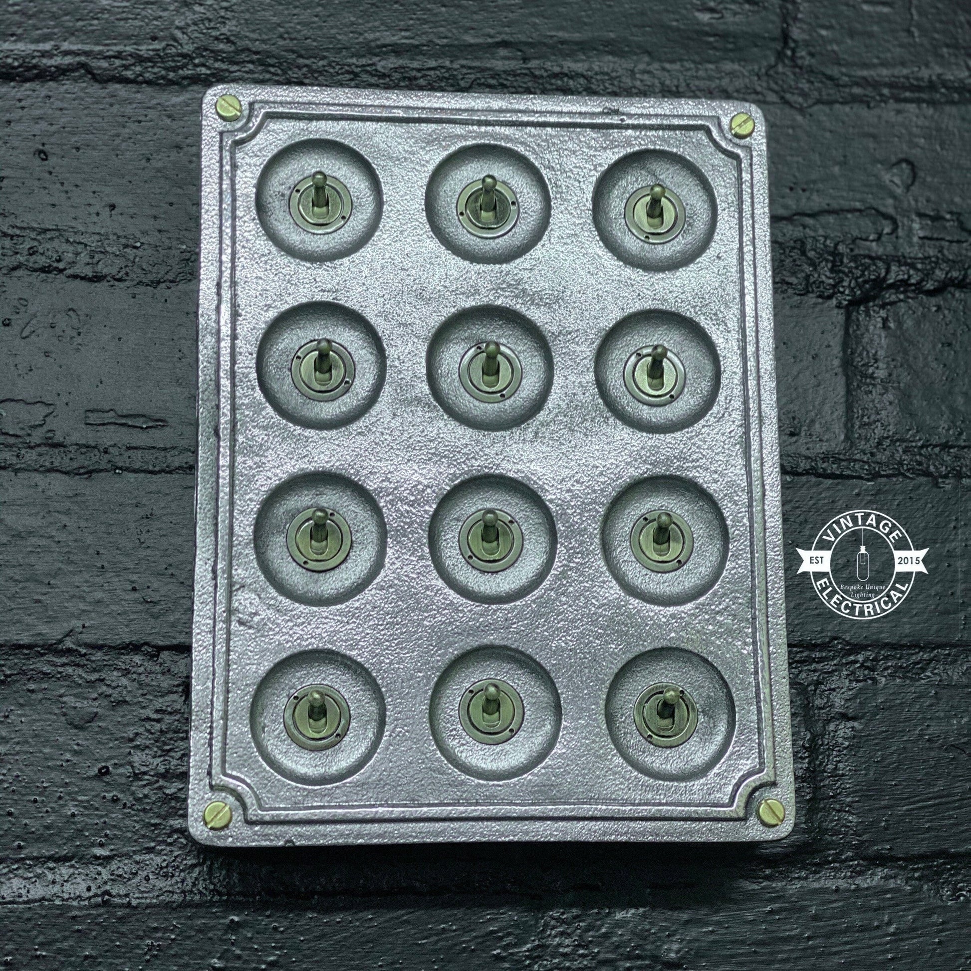 12 Gang 2 Way Solid Cast Metal Surface Mounting Conduit Light Switch Industrial - BS EN Approved Vintage Crabtree 1950’s Style