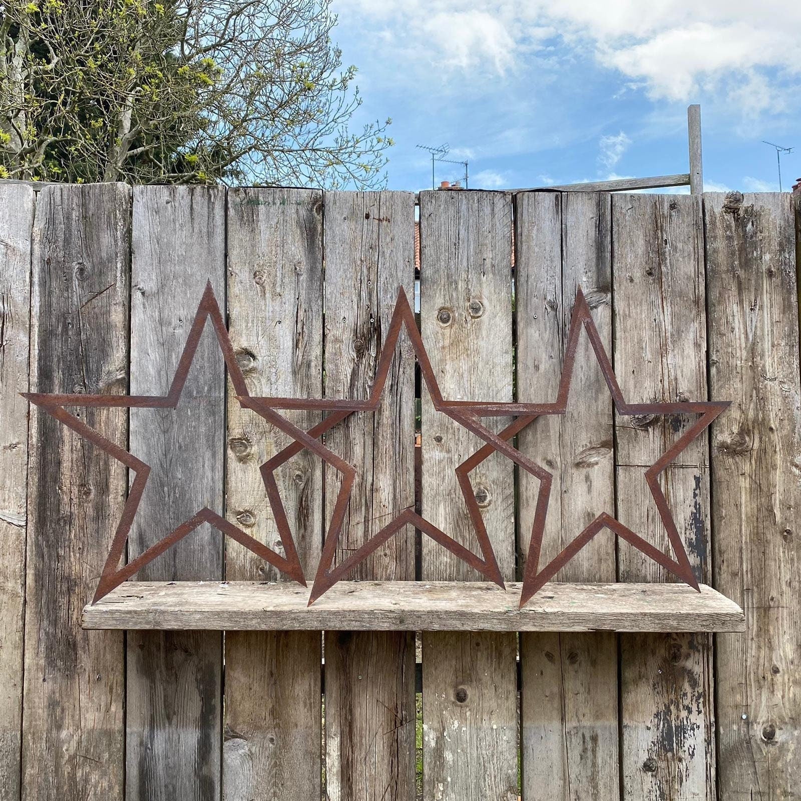 3 Large Rusty Metal barn STARS.
