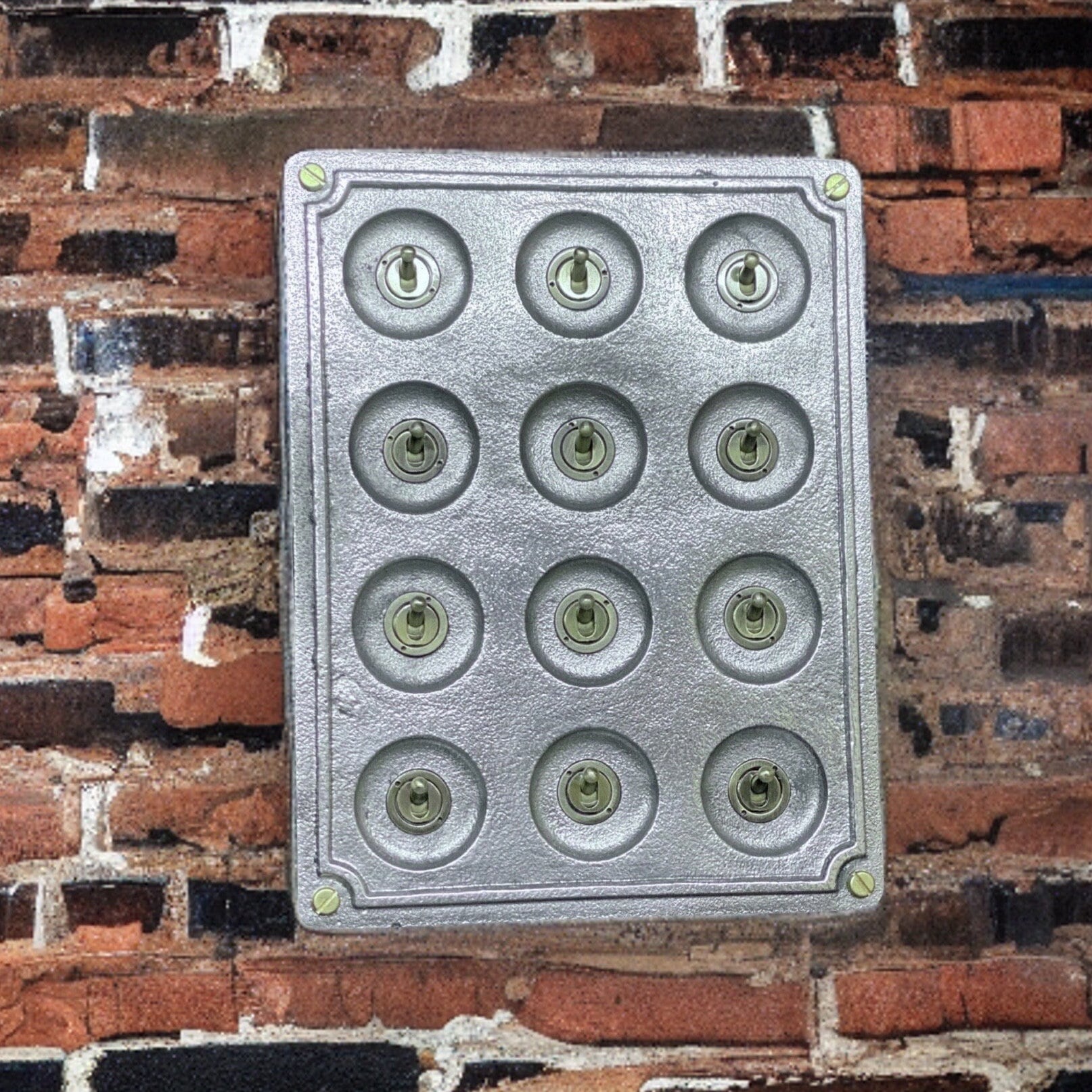 12 Gang 2 Way Solid Cast Metal Surface Mounting Conduit Light Switch Industrial - BS EN Approved Vintage Crabtree 1950’s Style