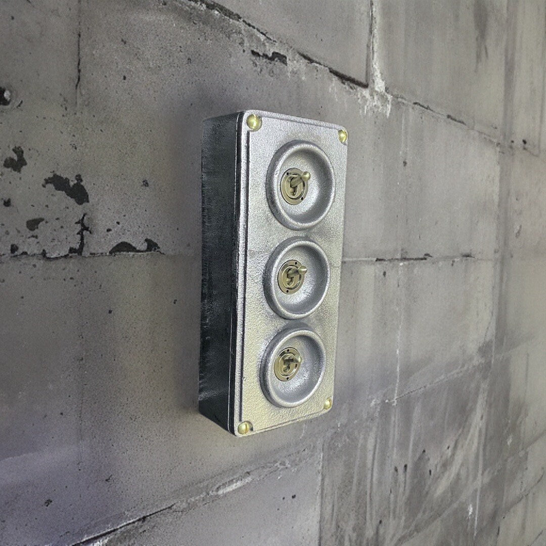 3 Gang 2 Way Solid Cast Metal Surface Mounting Light Switch Industrial 2 Way - BS EN Approved Vintage Crabtree Style