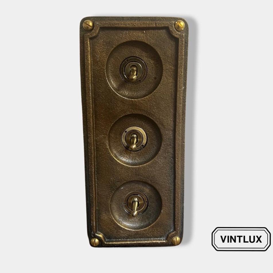 3 Gang Solid Cast Bronze Metal Conduit Light Switch Industrial 2 Way - BS EN Approved Vintage Crabtree 1950’s Style