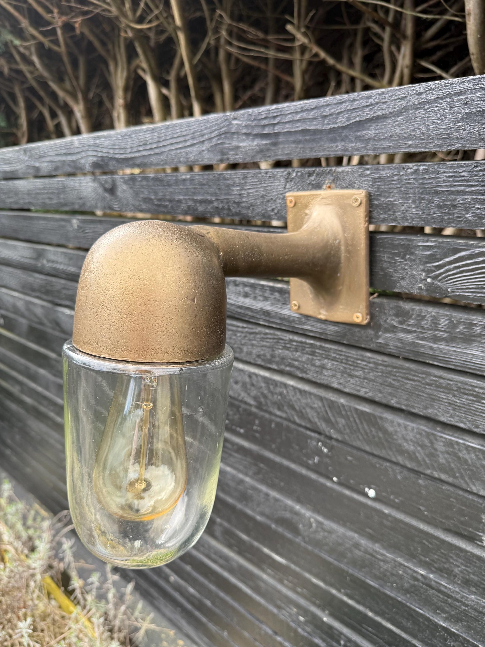 Langham ~ Raw Antique Brass Bulkhead Outdoor & Bathroom Sconce Wall Light | Cast Aluminium  |  Inch