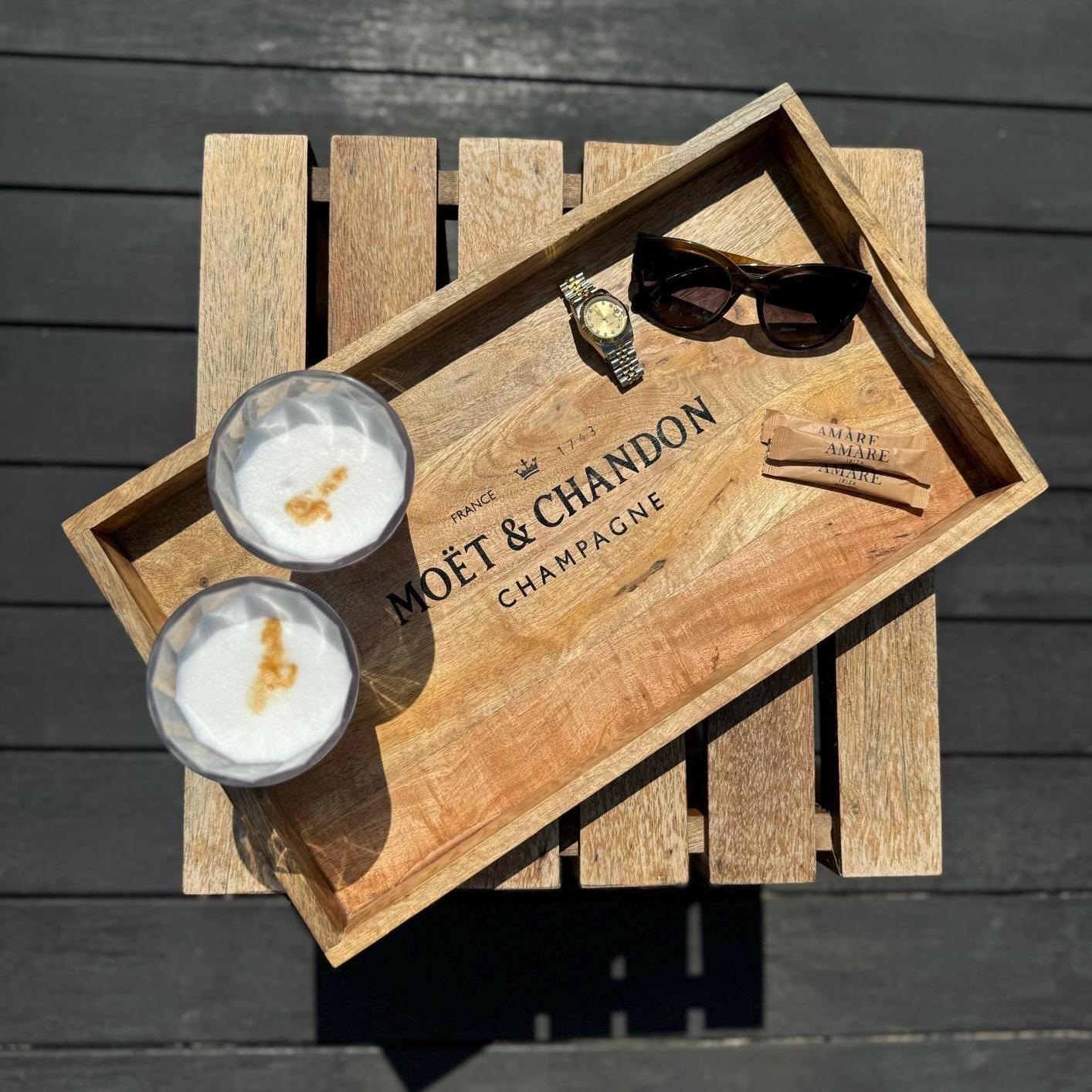 Wooden Serving Trays Moët & Chandon Champagne Butlers Crates Storage Boxes Natural Finish