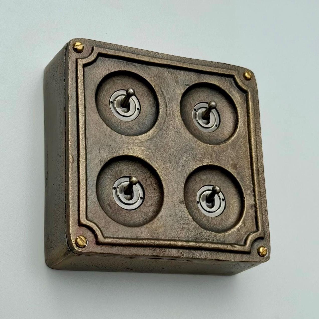 4 Gang 2 Way Solid Antique Brass Bronze Metal Surface Mounting Conduit Light Switch Industrial - Vintage Britmac Style