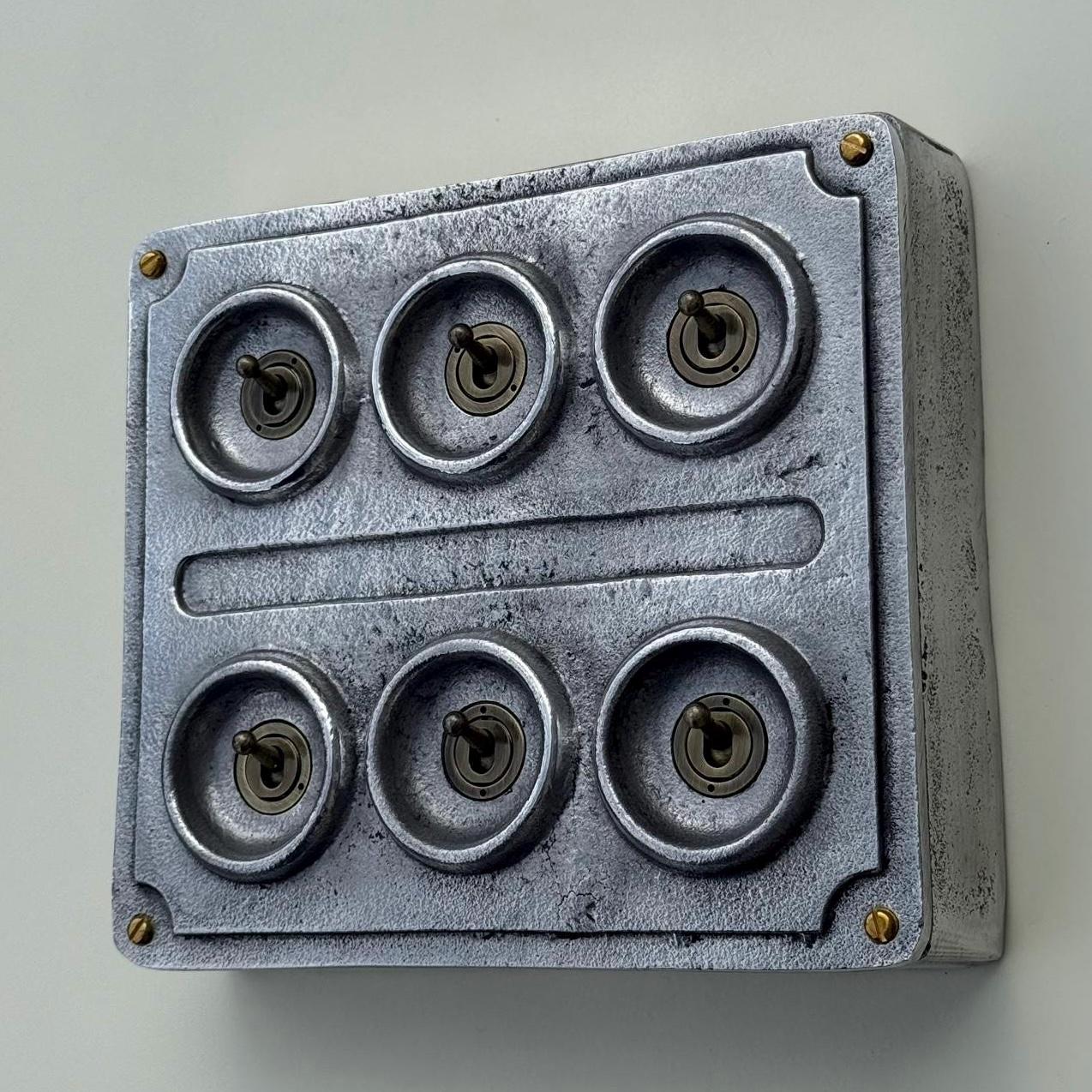 6 Gang 2 Way Solid Cast Metal Conduit Light Switch Industrial - Vintage Crabtree Style