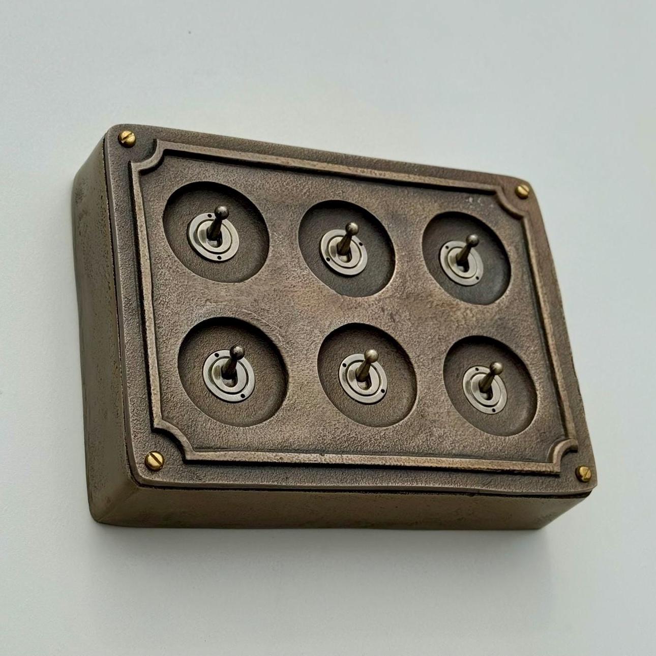6 Gang 2 Way Bronze Solid Cast Metal Surface Mounting Conduit Light Switch Industrial - Vintage Britmac Style