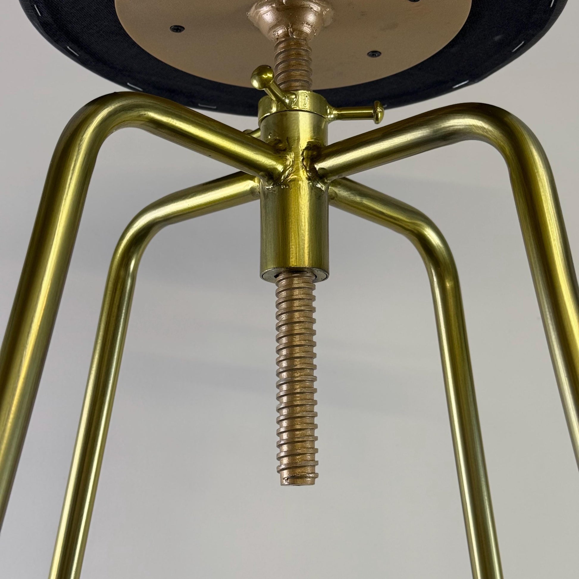 Patinated Brass Industrial Leather Bar Stool | Vintage Style | Solid Cast Metal | Floor Standing