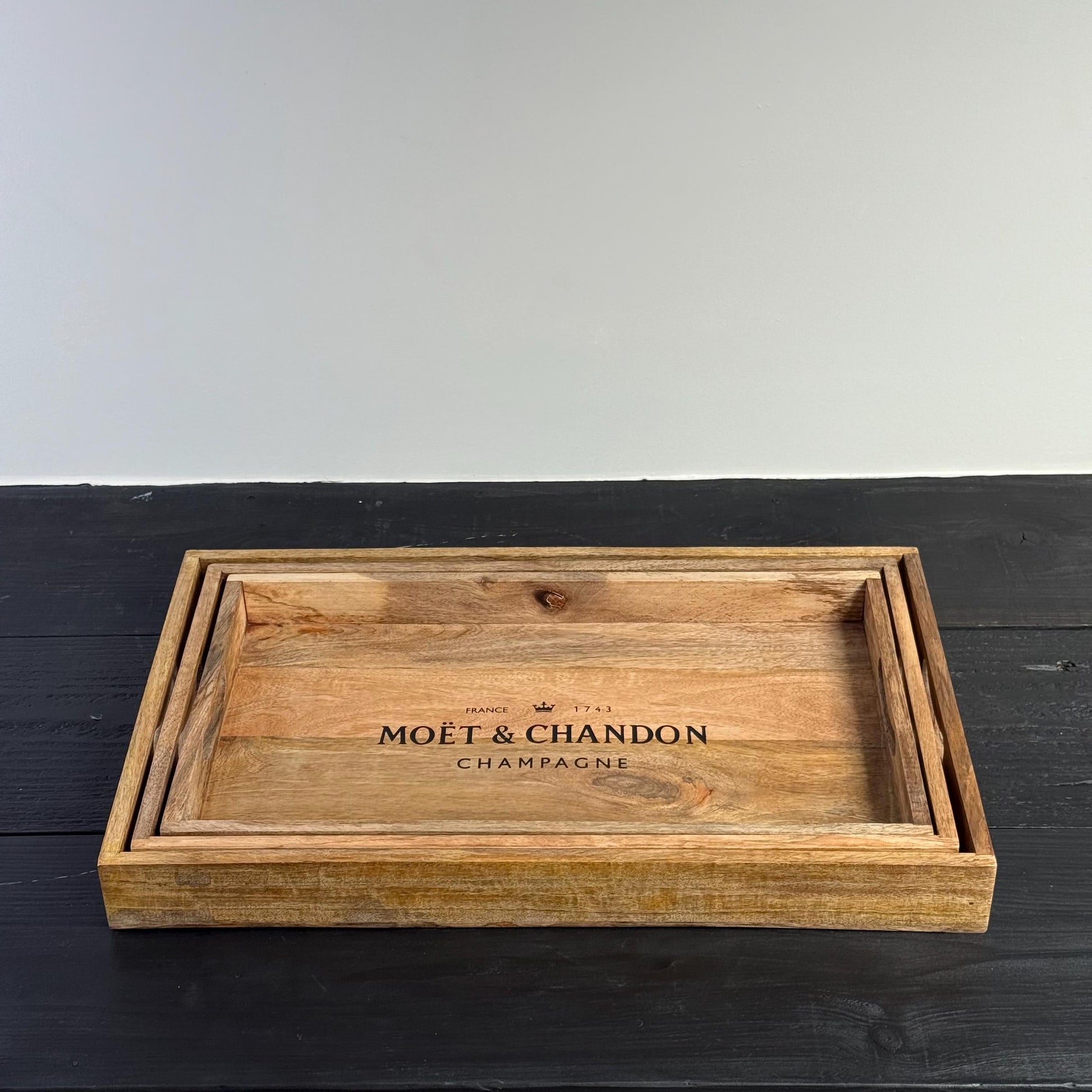 Wooden Serving Trays Moët & Chandon Champagne Butlers Crates Storage Boxes Natural Finish