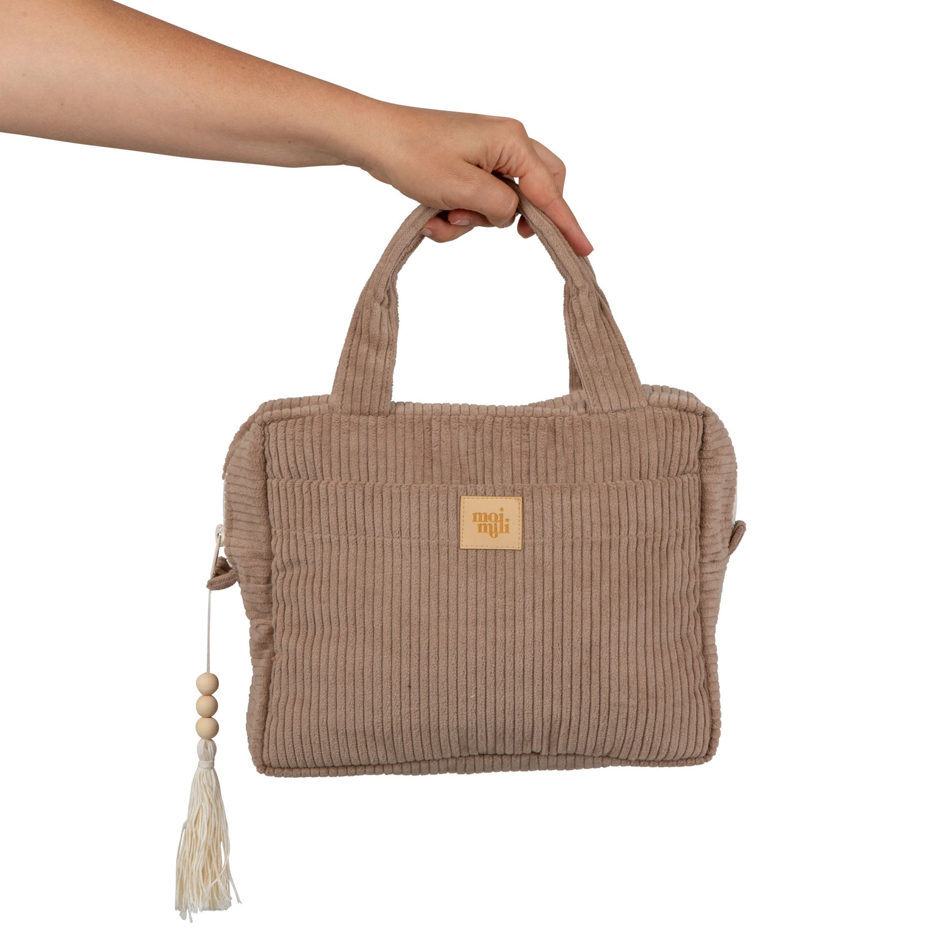 bold latte makeup bag set open on marble showing chic interior pockets