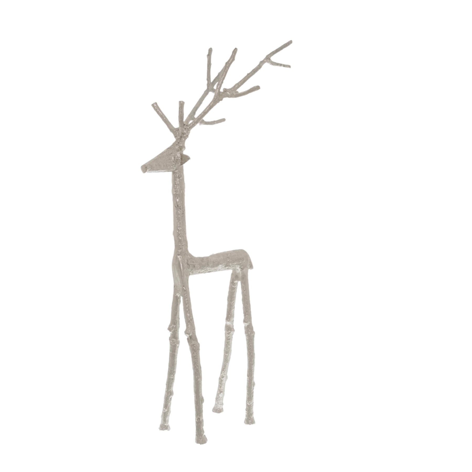 Decorative deer figure made of branches on a white background