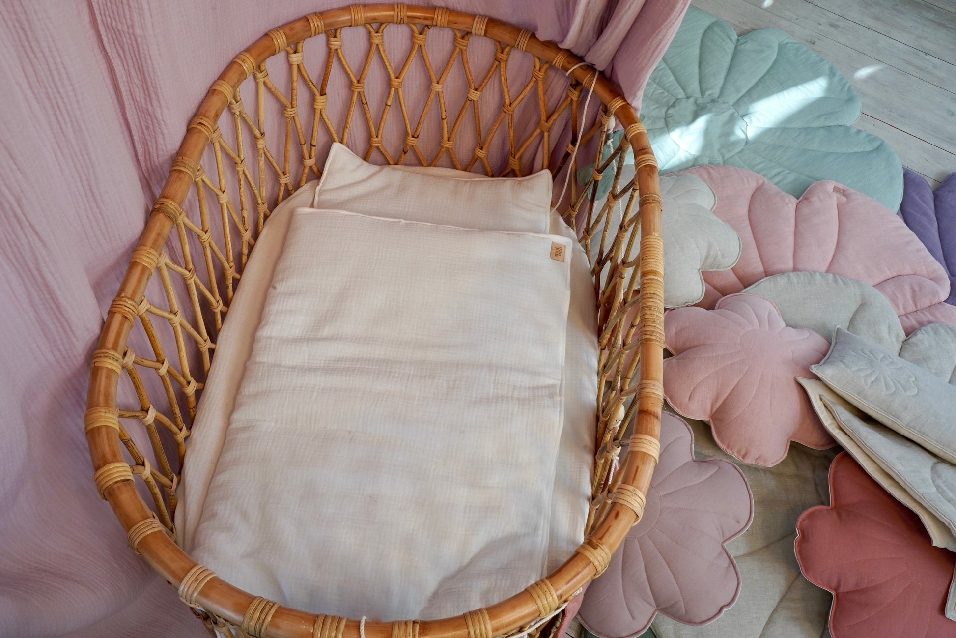 premium cream muslin baby blanket and pillow set - soft, breathable cotton for peaceful naps and cuddles