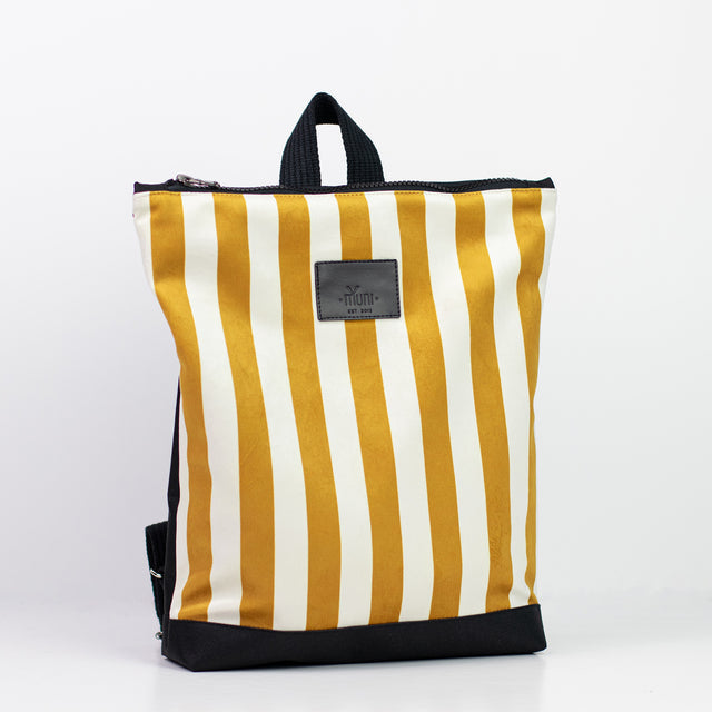 Striped Mustard Kids Backpack – Stylish & Durable for Adventures by Muni at www.brixbailey.com