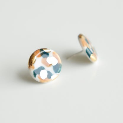 Porcelain Tache Studs - Green and Orange