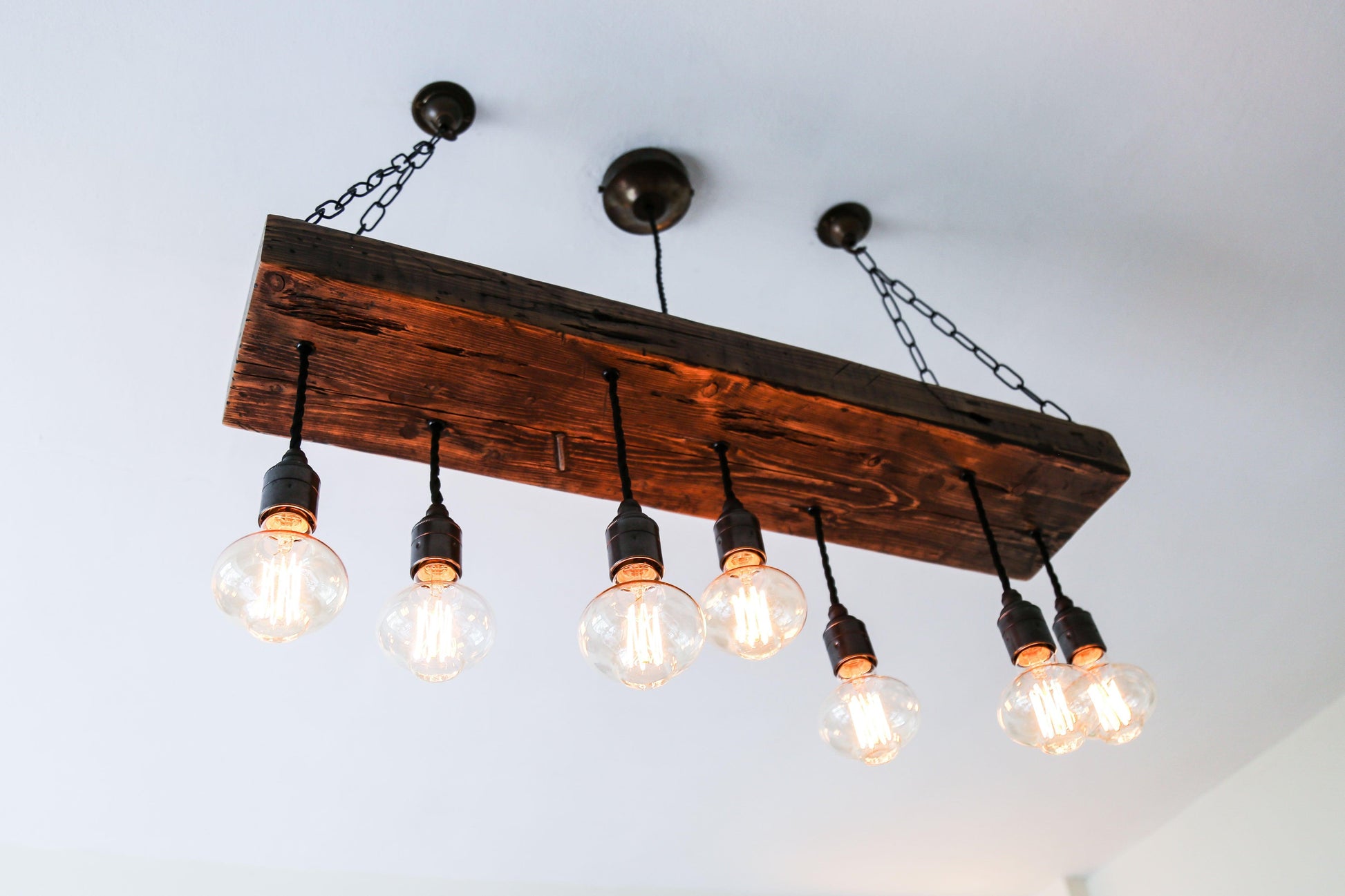Reclaimed Wooden Beam Chandelier Cluster Pendant Light