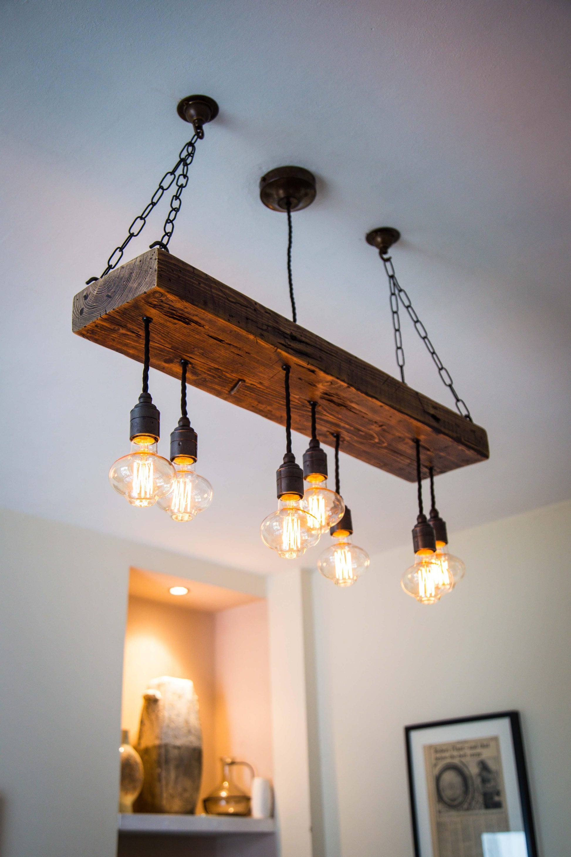 Reclaimed Wooden Beam Chandelier Cluster Pendant Light